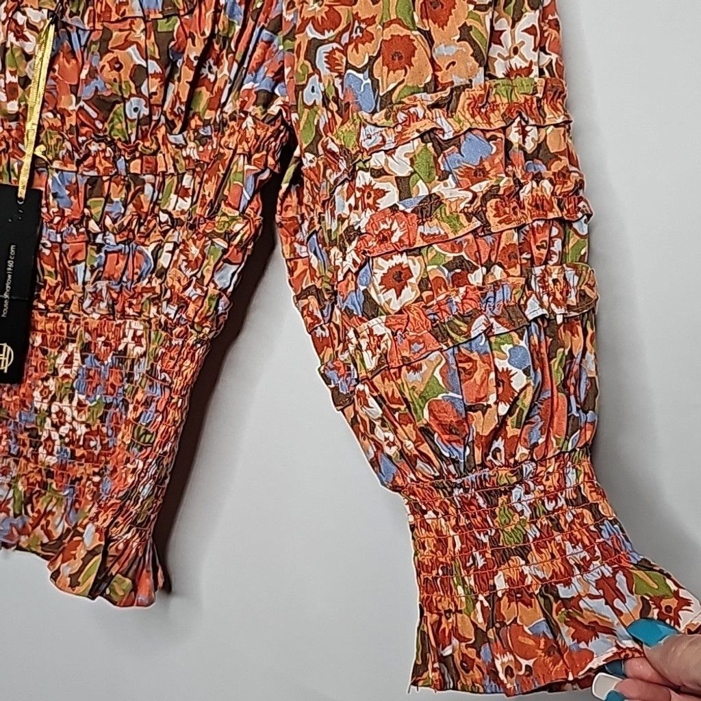 House of Harlow NWT House of Harlow 1960 floral smocked orange top sz M Size M / US 6-8 / IT 42-44 - 4 Thumbnail