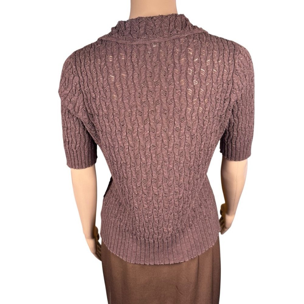 Other Sigrid Olsen Knit Cotton Short Sleeve Collared Brown Cardig Size S / US 4 / IT 40 - 4 Thumbnail