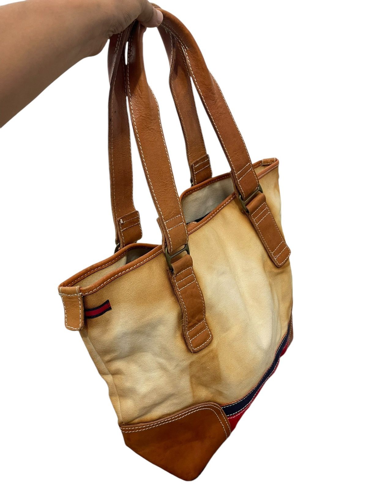 Genuine Leather Leather Cotton Canvas Vtg Tommy Hilfiger Tote Bag 4🟩 Size ONE SIZE - 4 Thumbnail