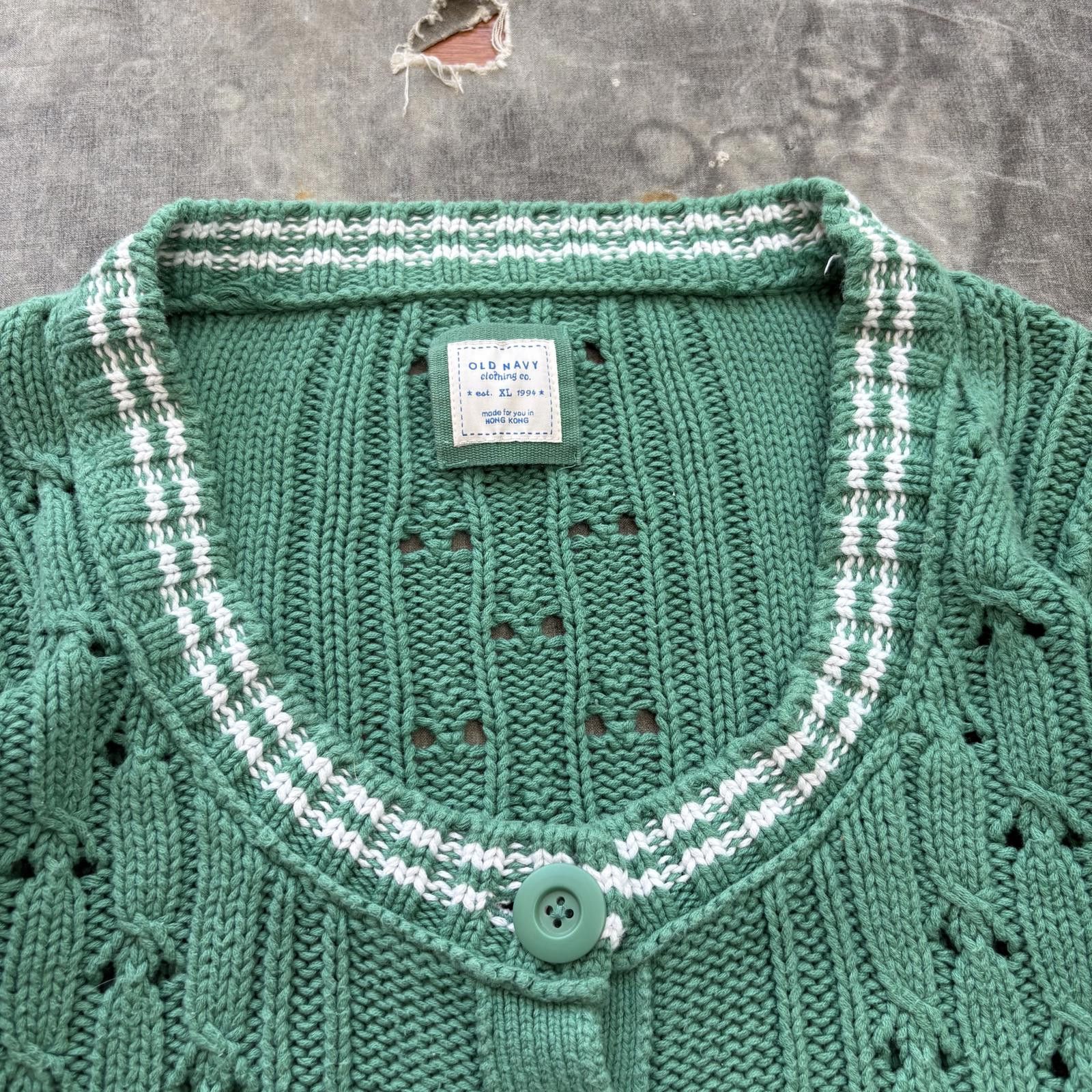 Old Navy Vintage Y2K Old Navy Light Green Cable-Knit Cardigan Sweater Size XL / US 12-14 / IT 48-50 - 2 Thumbnail
