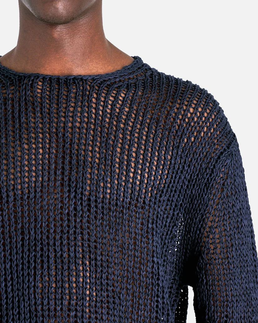 Jil Sander o1s1v1r1oon0925 Mouline Open Cotton Knit Jumper in Nevy Blue Size US L / EU 52-54 / 3 - 5 Thumbnail