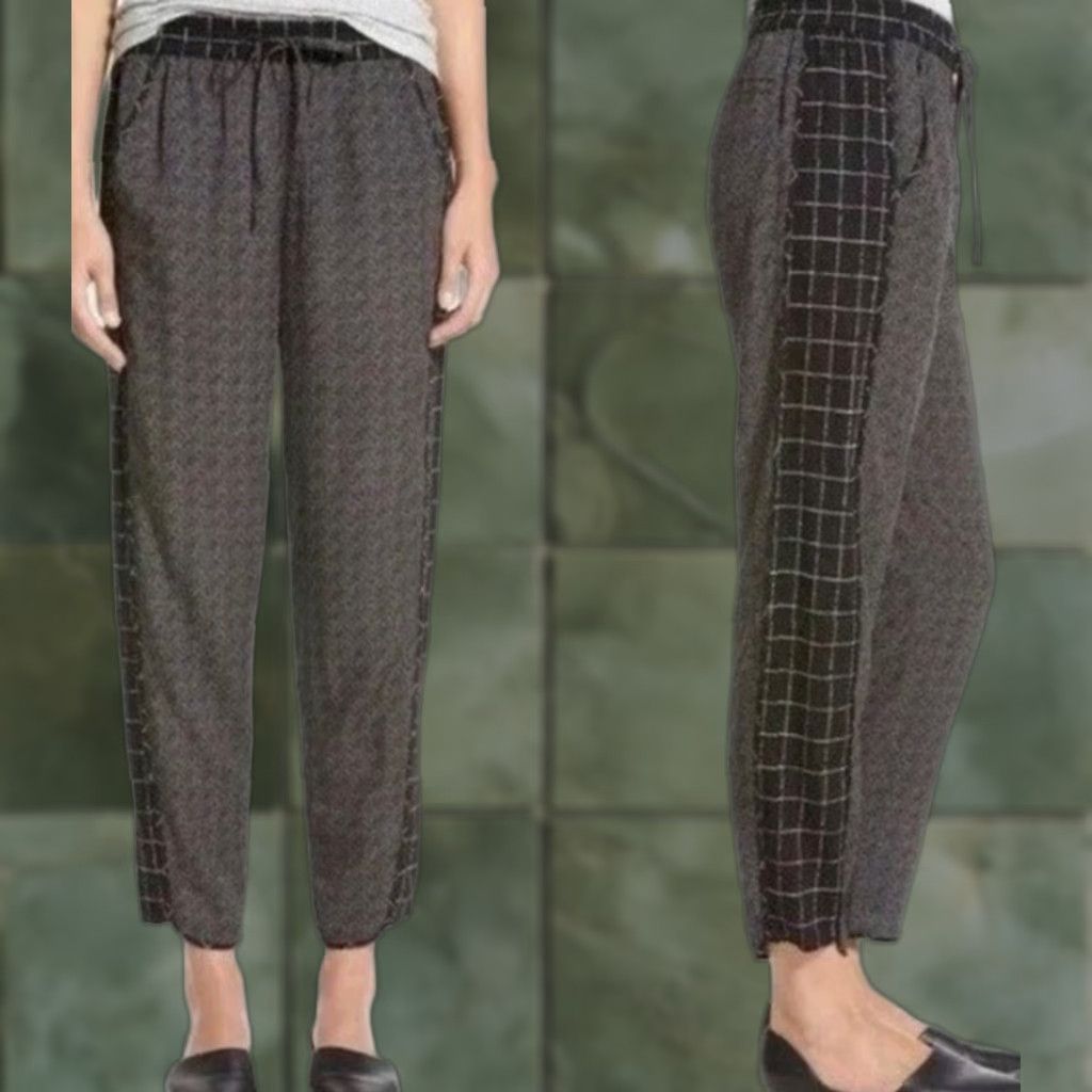 Madewell VINTAGE Madewell Jogger Pants Black Check 100% Viscose Women Size S Regular Inseam 25.5" Elastic Waistband Size 28" / US 6 / IT 42 - 1 Thumbnail