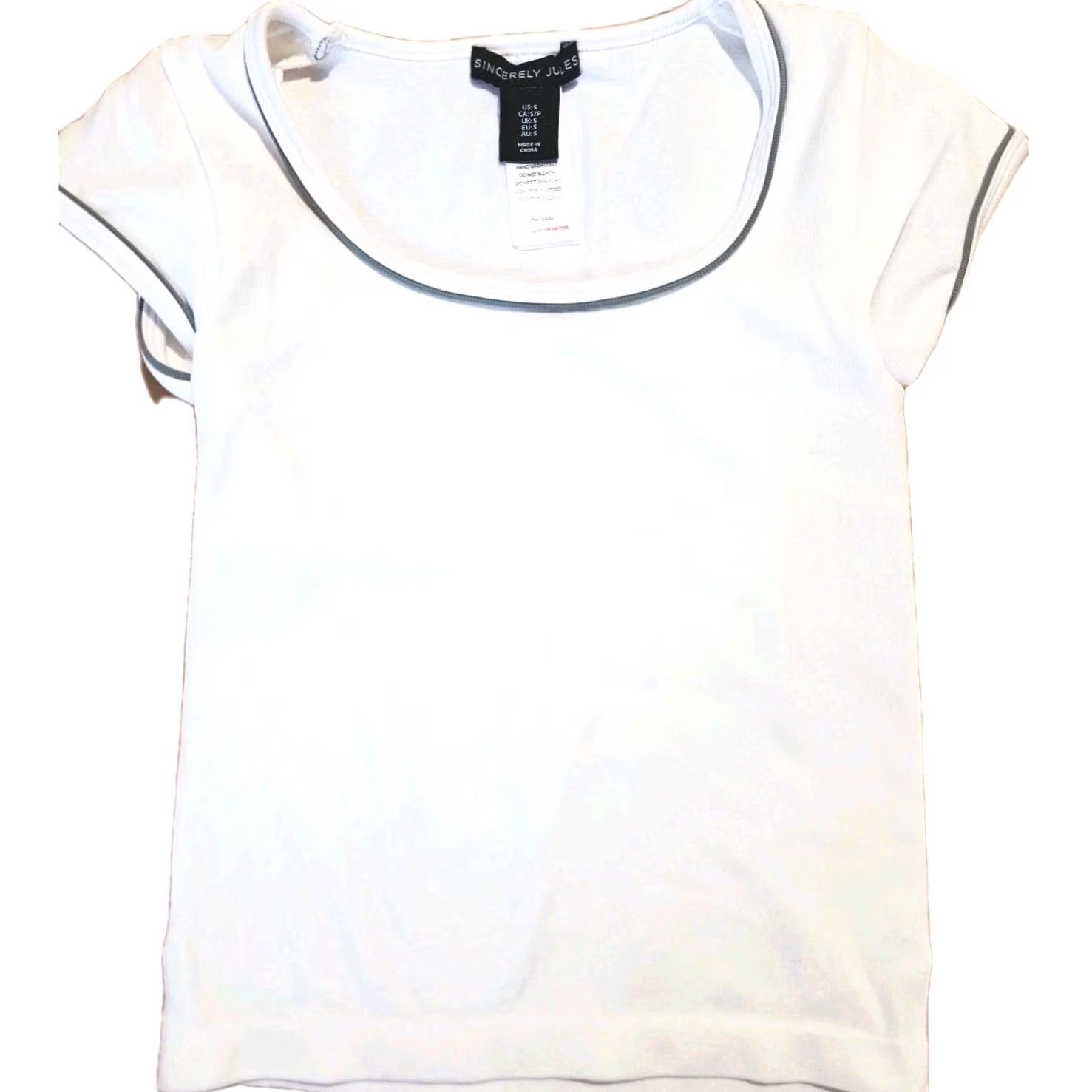 Vintage Sincerely Jules Shirt White Small Stretch Square Neck Short Sleeve Top Womens Casual/Cocktail, Regular Fit, Cropped, T-Shirt Size S / US 4 / IT 40 - 2 Thumbnail