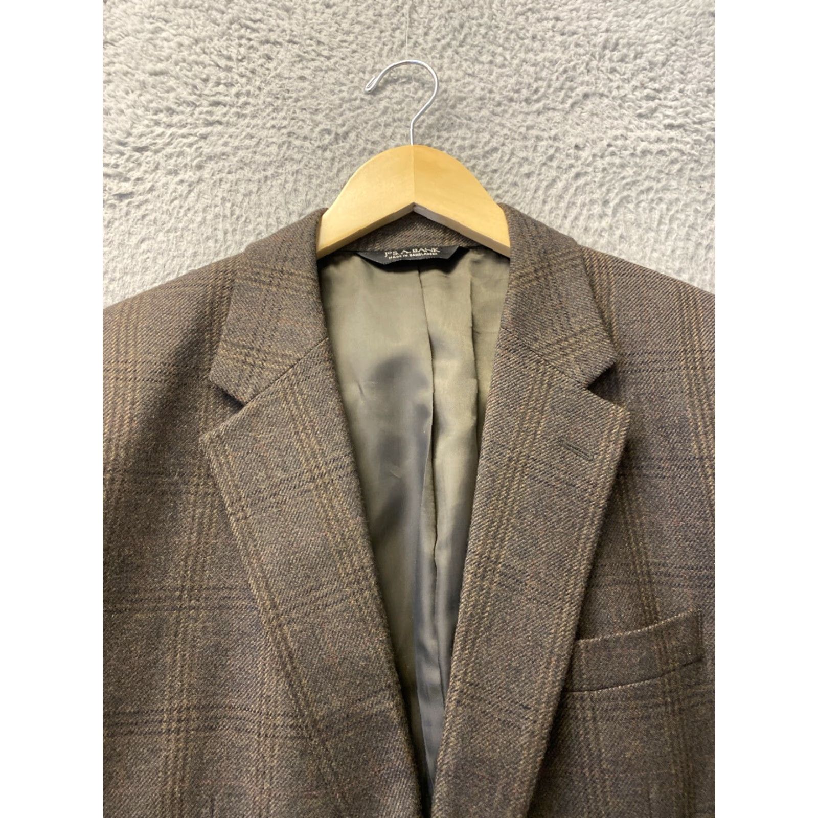 Jos. A. Bank Jos. A. Bank Blazer Sport Coat Mens Two-Button Plaid Wool 41R Dark Moss Brown Regular Jacket Coat Size 42R - 3 Thumbnail