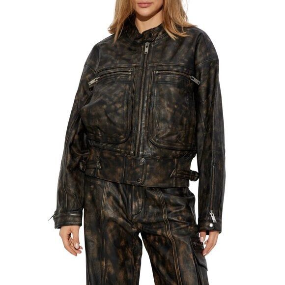 Gestuz GESTUZ Lineragz Lamb Leather Jacket Black Brown $1469 N Size XS / US 0-2 / IT 36-38 - 9 Thumbnail