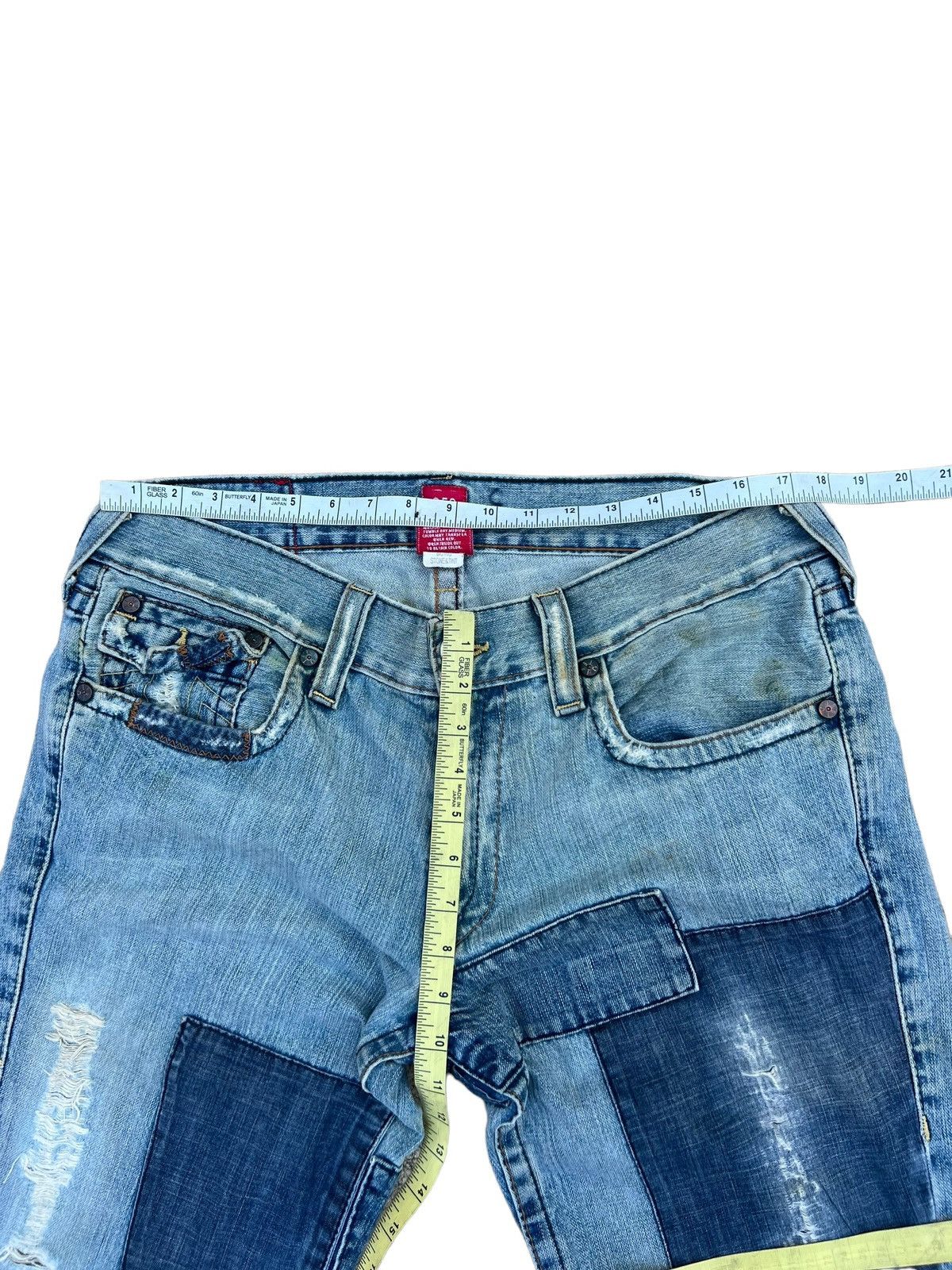 True Religion VTG 00s TR Big Rig Stone&Tint Rips Patchwork Flare Jeans Size US 34 / EU 50 - 3 Thumbnail