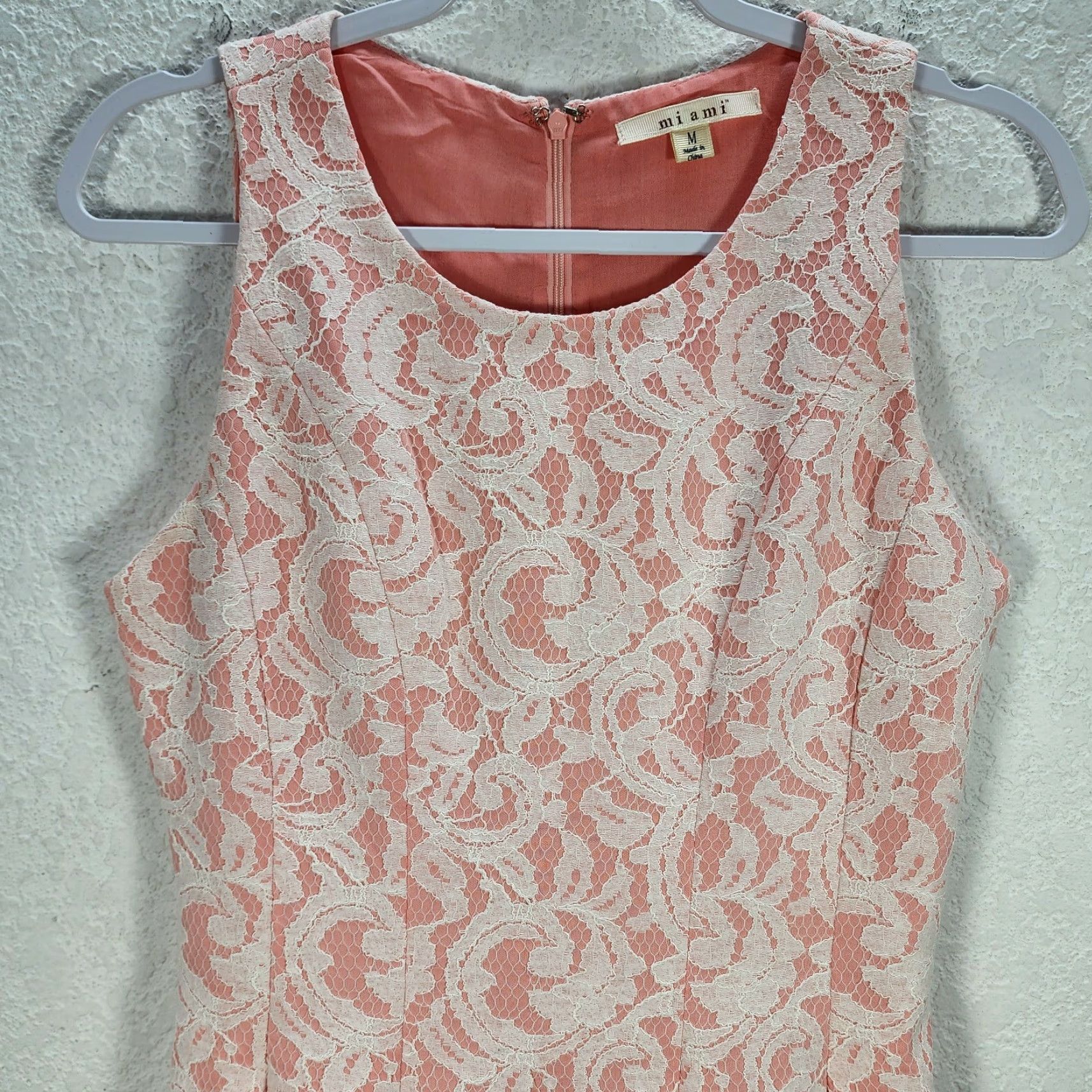 Vintage Miami Women's Peach & White Sleeveless Floral Lace Flared Short Dress Lined Sz M Size 32" / US 10 / IT 46 - 3 Thumbnail