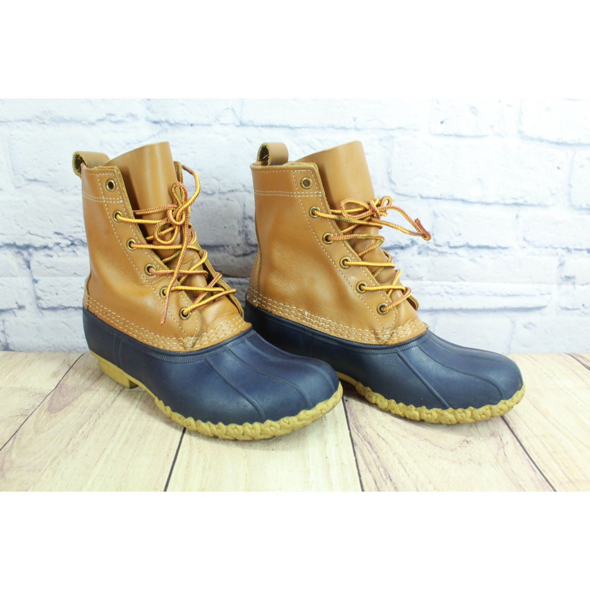 L.L. Bean LL Bean Women's Blue Brown Leather Rubber Unlined 8" Ankle D Size US 8 / IT 38 - 2 Thumbnail