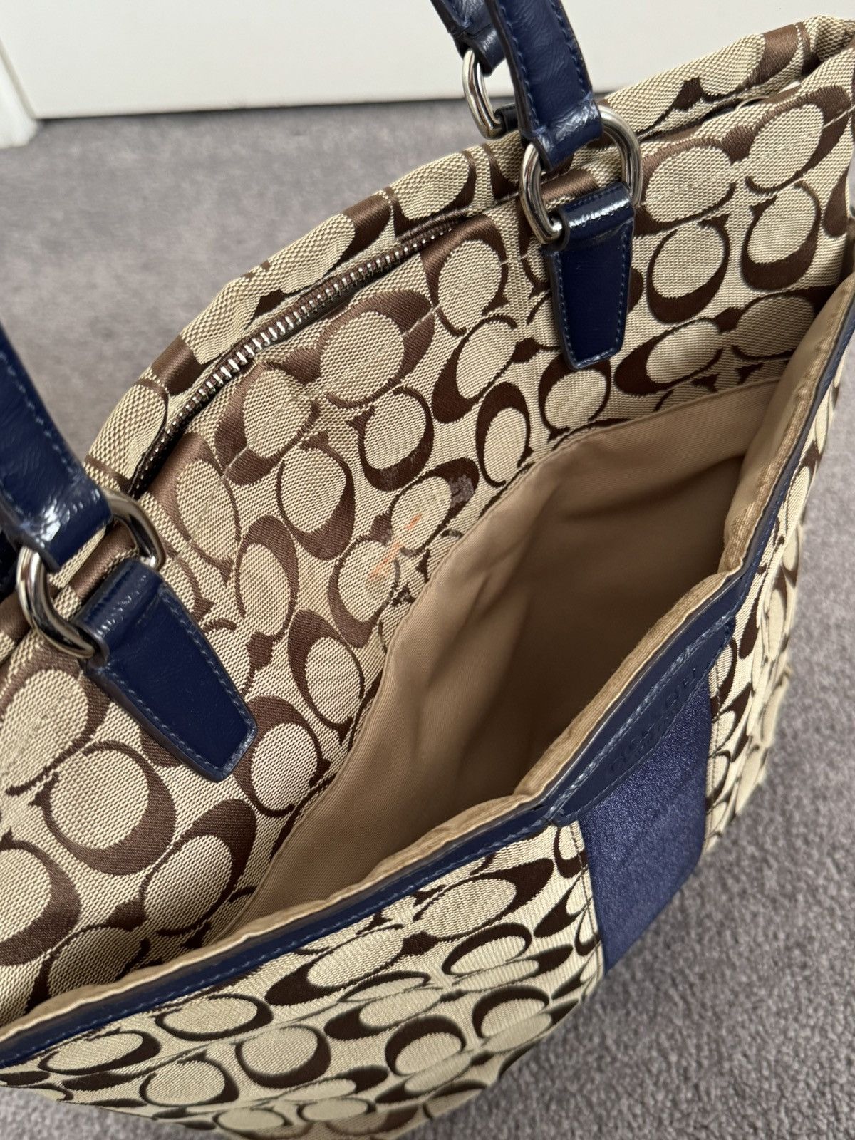 Coach Beige and Blue leather/fabric vintage Coach shoulder bag Size ONE SIZE - 6 Thumbnail