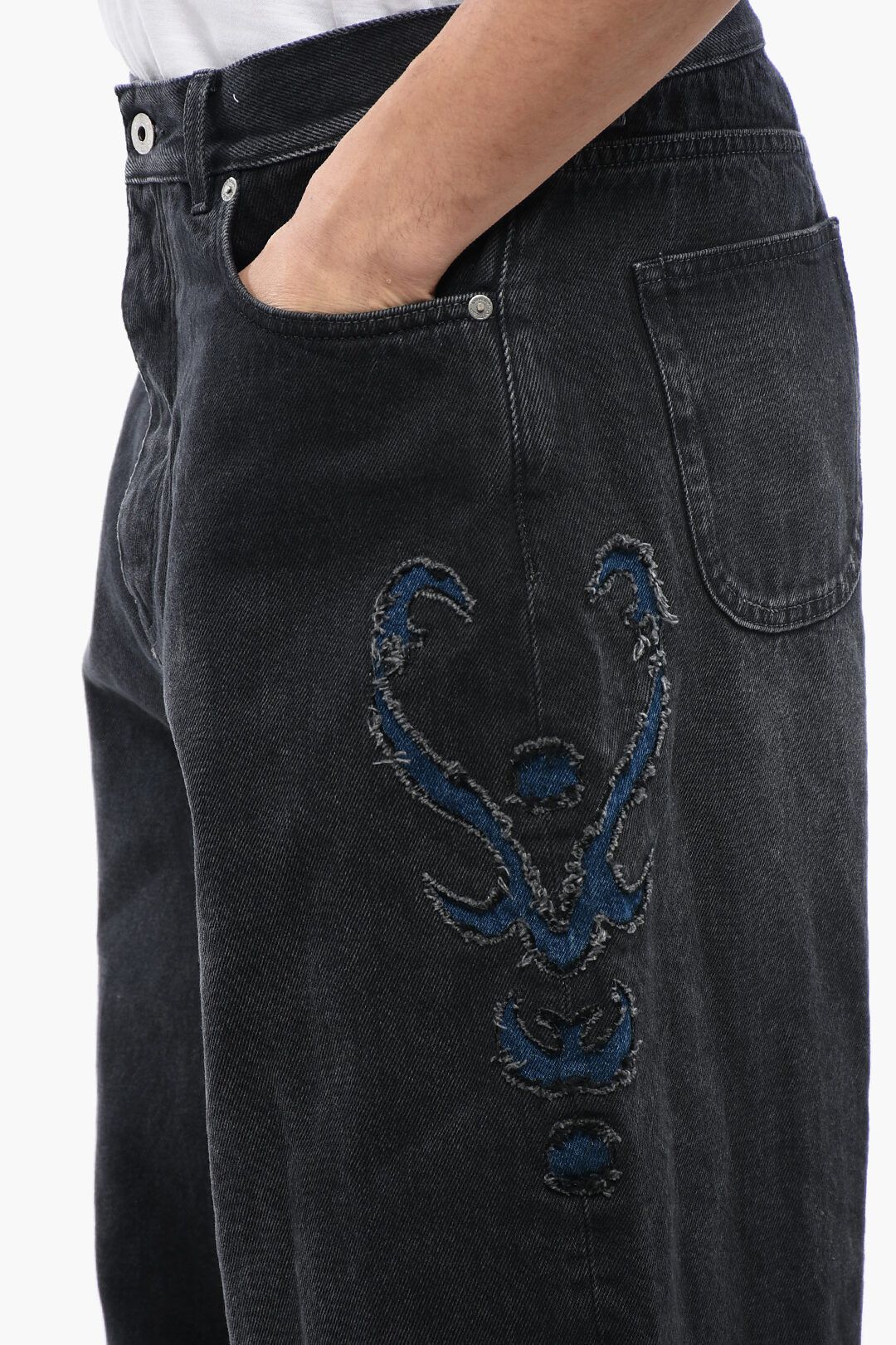 Off-White og1mm0525 Super Baggy Fit Jeans in Dark Grey Size US 31 - 3 Thumbnail