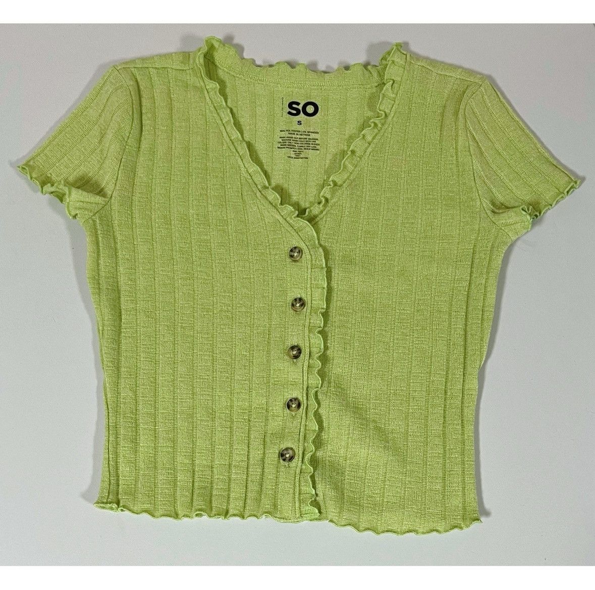 Sonoma SO Green Solid Ribbed Button-Up Top Shirt Blouse Tee Size S✨ Size S / US 4 / IT 40 - 2 Thumbnail