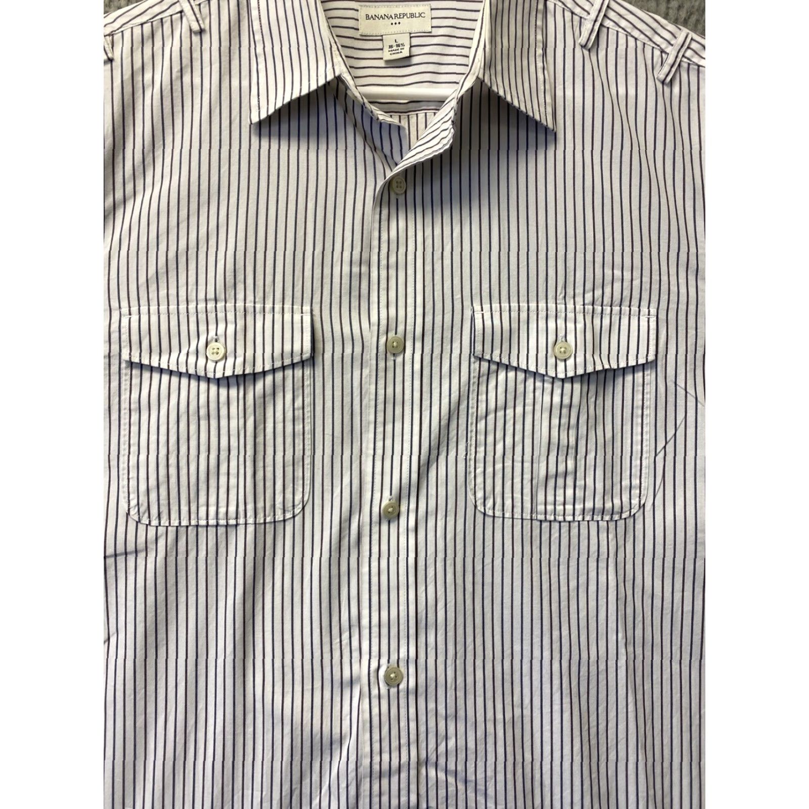 Banana Republic Banana Republic Button-Up Shirt Large Mens Blue Striped Collared Regular Fit Size US L / EU 52-54 / 3 - 2 Thumbnail