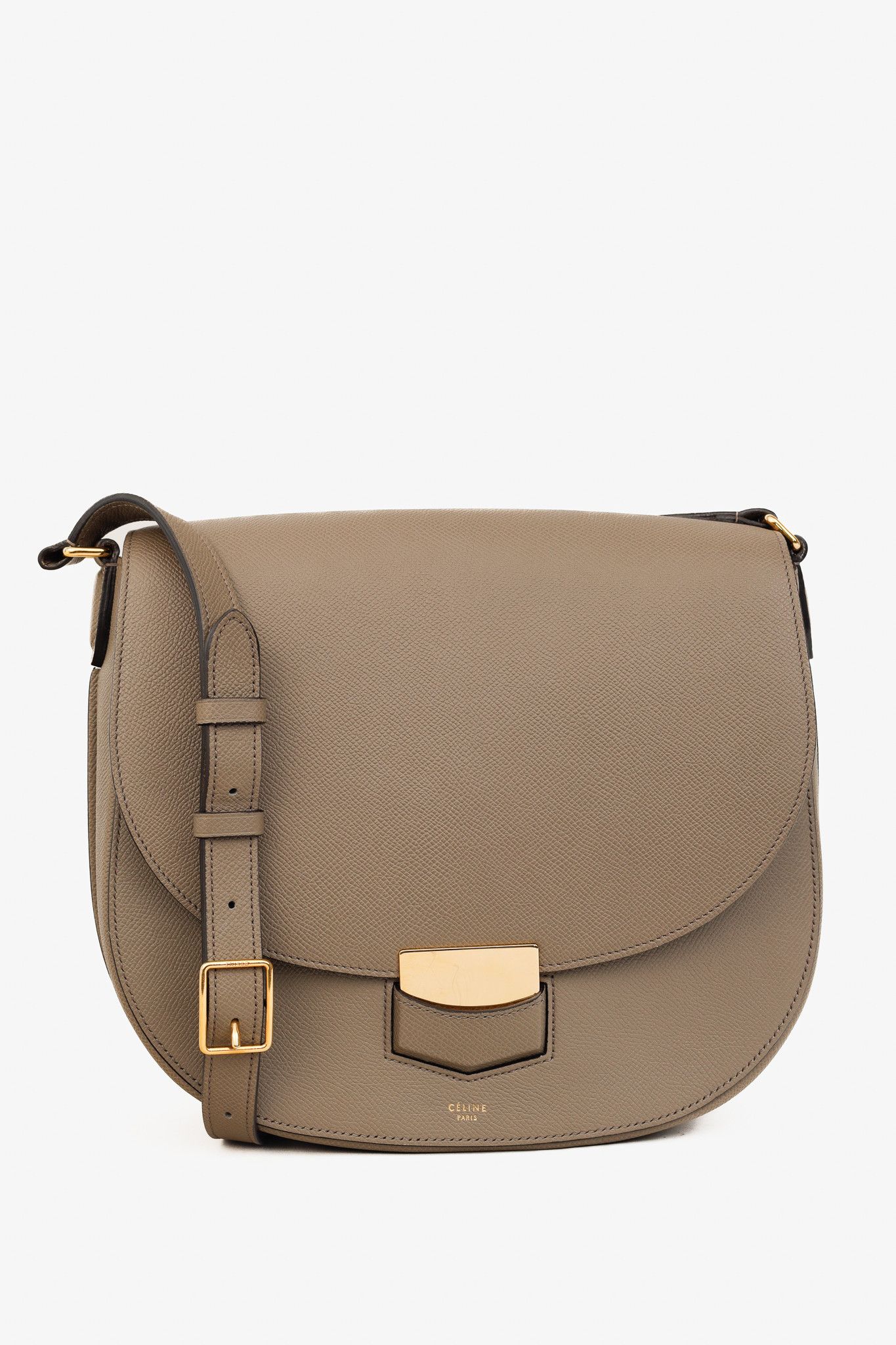 Celine Celine Medium Trotteur Taupe Grained Calfskin Crossbody Size ONE SIZE - 1 Thumbnail
