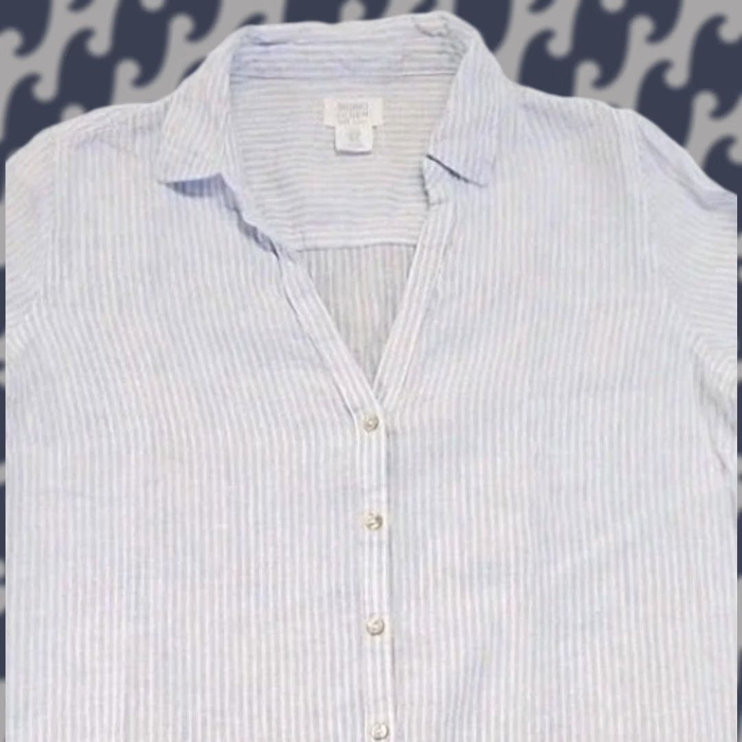Vintage Coastal Sigrid Olsen 100% Linen Blue Striped Button Front Shirt Women’s M Coastal Size M / US 6-8 / IT 42-44 - 1 Thumbnail