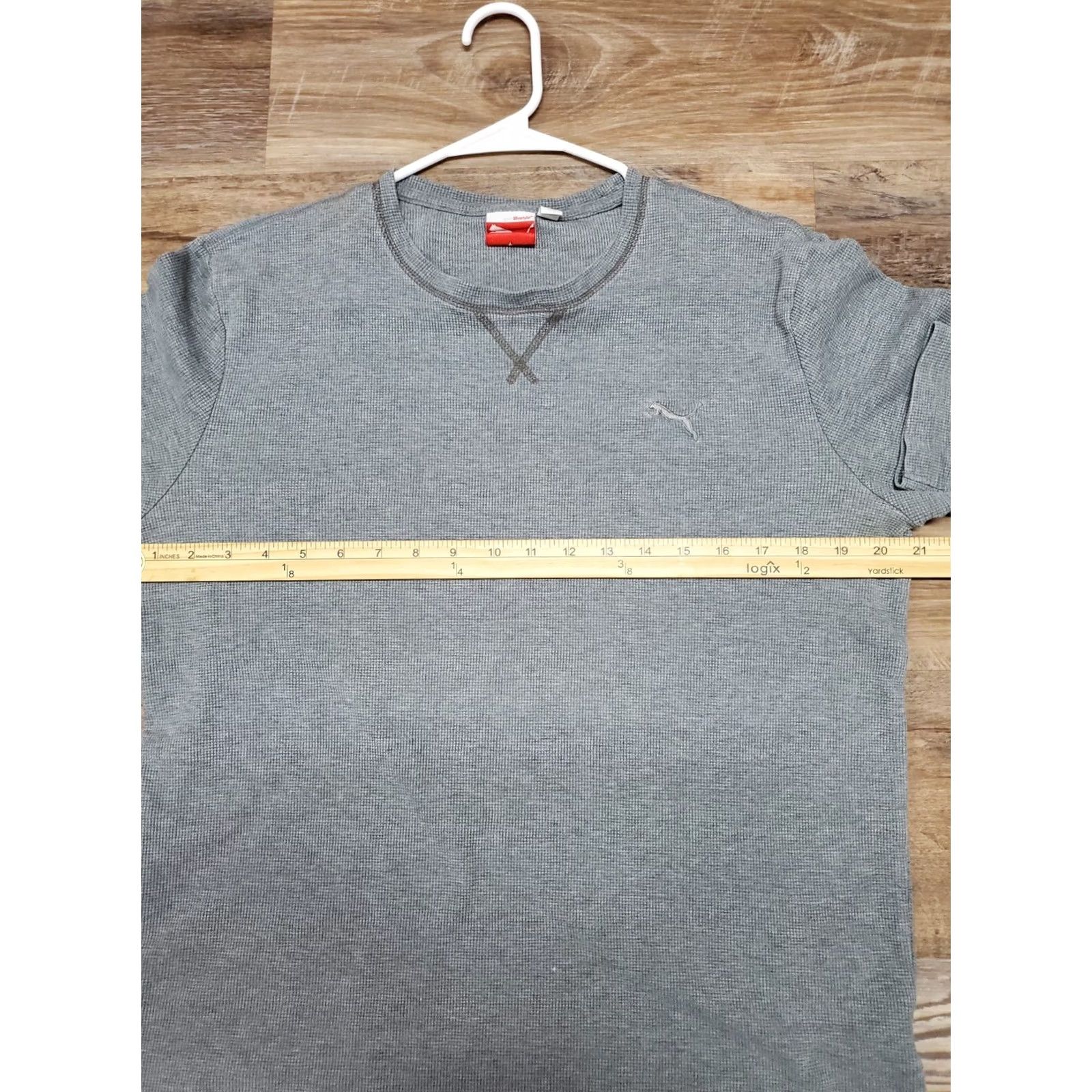 Puma PUMA Shirt Mens Medium Thermal Gray Long Sleeve Crewneck Waffle Knit Solid Logo Classic Outdoor Sports Thermal Fall Winter Spring Mens Size US M / EU 48-50 / 2 - 7 Thumbnail