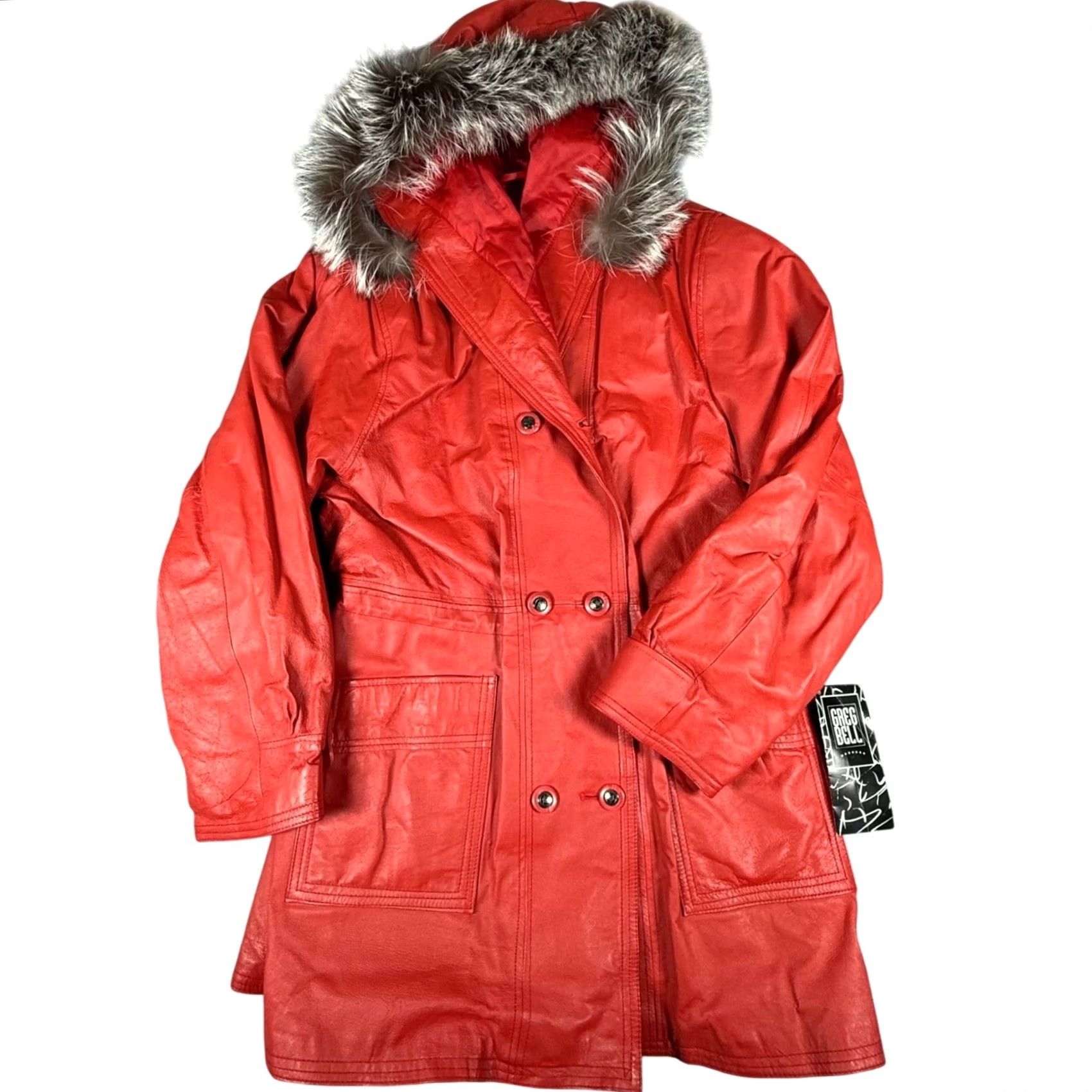 Doublet VINTAGE Red Leather Fox Fur Hooded Coat Jacket XL Womens Double Breasted Luxury Size XL / US 12-14 / IT 48-50 - 2 Thumbnail