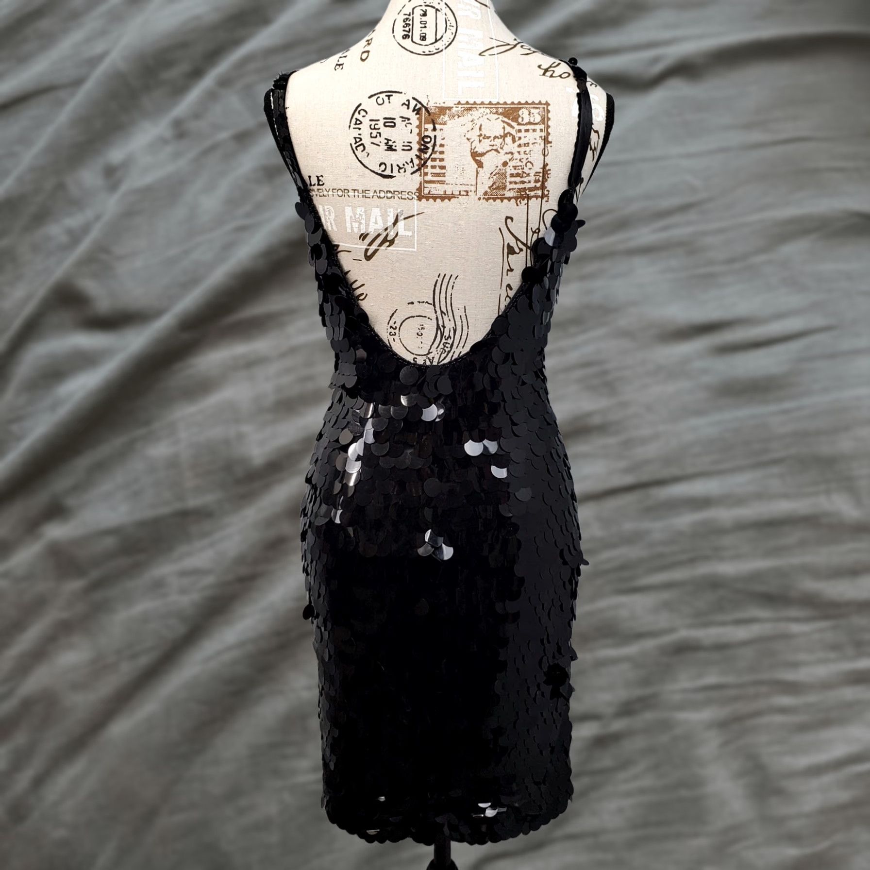 Vintage Rampage Paris Bodycon Dress Women M Black Sequin Embellished Scoop Neck Backless Size M / US 6-8 / IT 42-44 - 1 Thumbnail