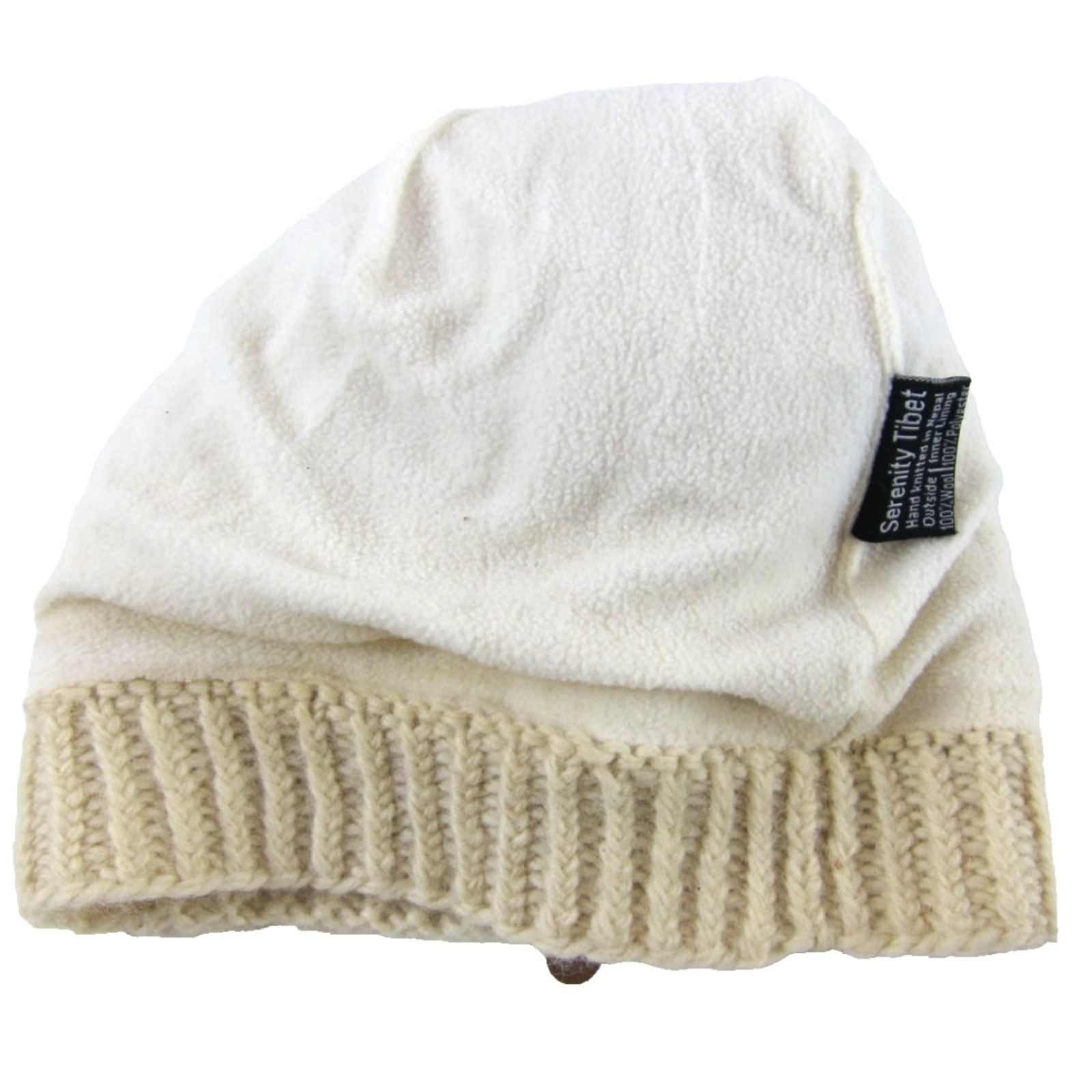 Vintage Serenity Tibet Beanie Hat One Size Ivory Wool Lined Pom Pom Hand Knit Nepal OS Women Size ONE SIZE - 4 Thumbnail