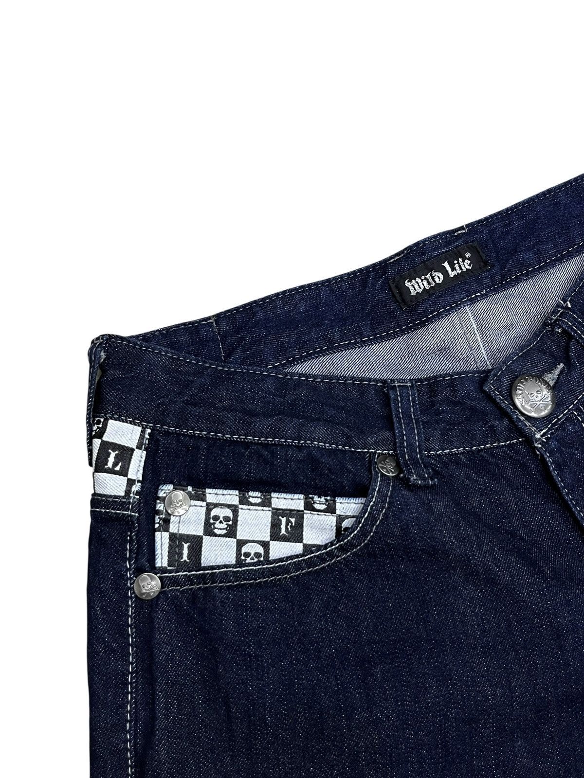 Japanese Brand FYE🔥WILD LIFE Punk Skull Embroidered Punk Denim L 31” Size US 31 - 8 Thumbnail