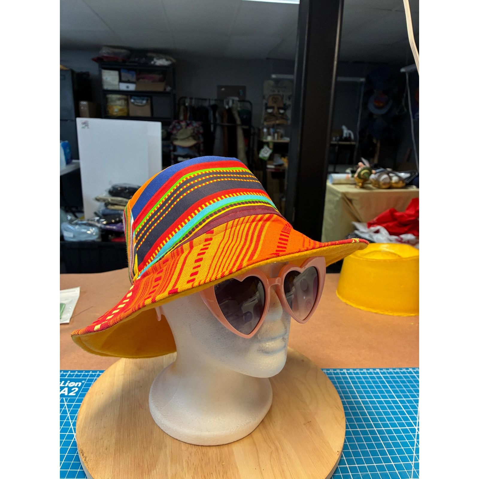 Other Upcycled Bucket Hat — Fiery Orange Mixed Stripe, Marigold Size ONE SIZE - 10 Thumbnail