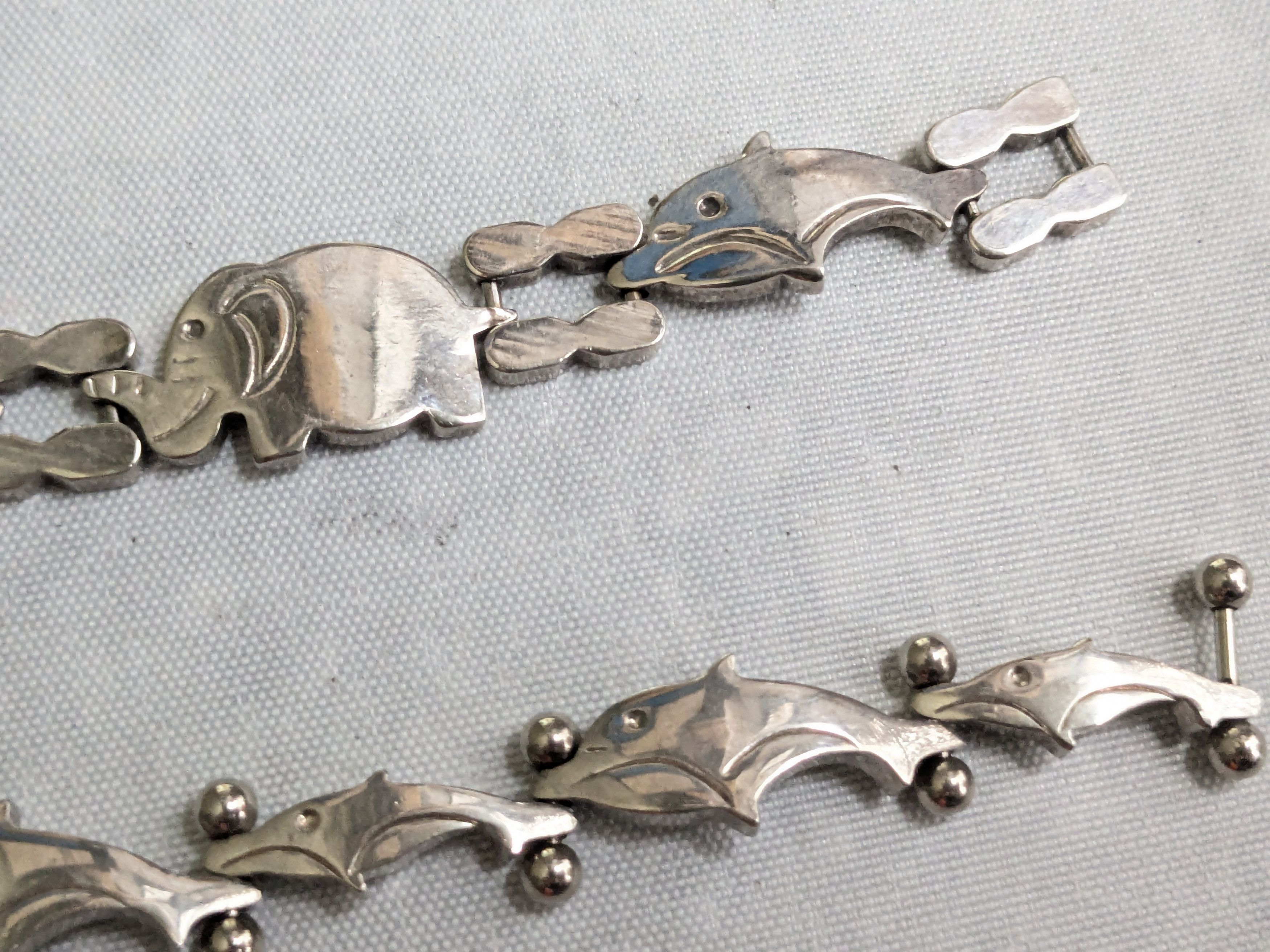 Jewelry Vintage Sterling Silver Bracelets Dolphin Elephant Whale Size ONE SIZE - 9 Thumbnail