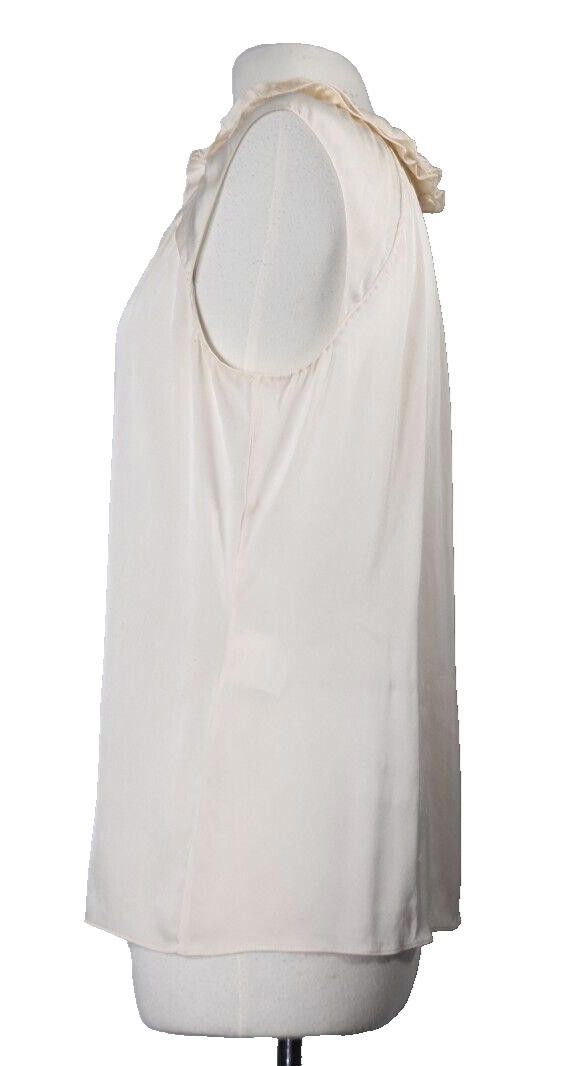Elie Tahari Elie Tahari Medium Ivory Silk Satin Shirt Top V-Neck Blouse Size M / US 6-8 / IT 42-44 - 5 Thumbnail