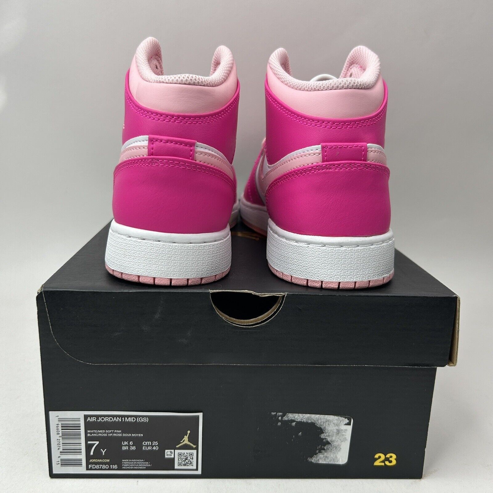 Nike Nike Air Jordan 1 Mid GS “Fierce Pink/Barbie” 2023 Size US 8.5 / IT 38.5 - 4 Thumbnail