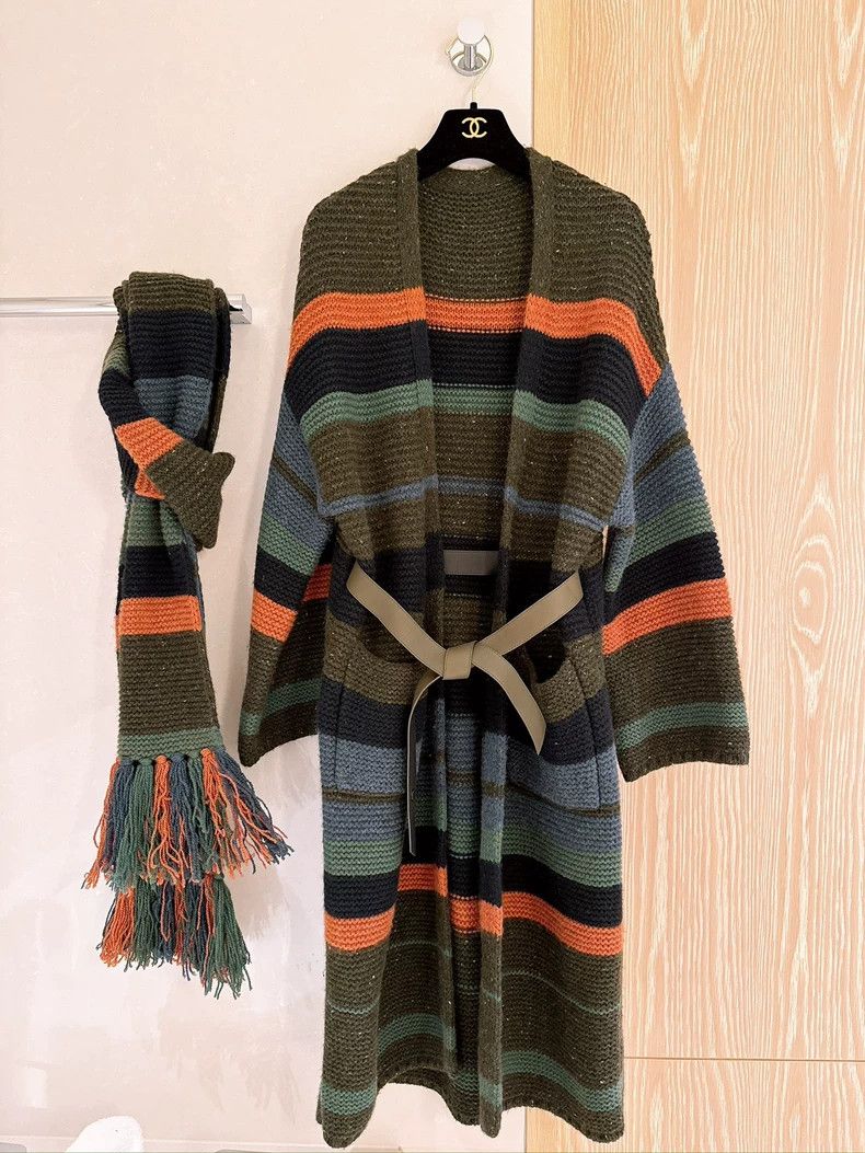 LORO PIANA Color striped cashmere knit coat