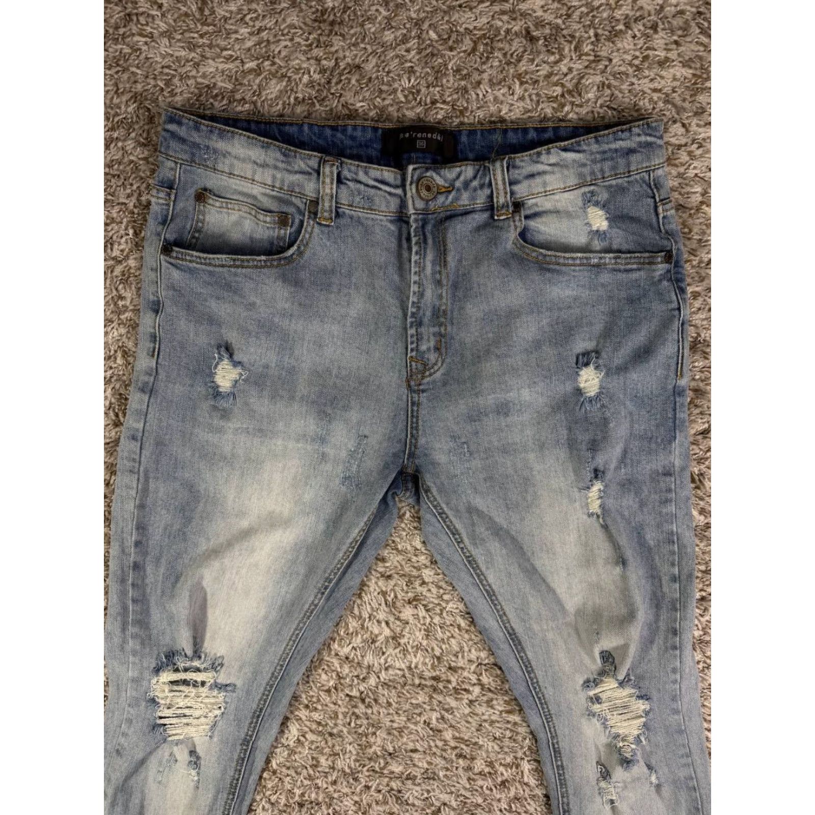 Denime Serenede Jeans Men Skinny Distressed Light Blue Zip Ankle Denim 36x32 Regular Inseam 32 Size US 36 / EU 52 - 2 Thumbnail
