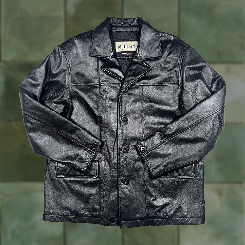 Vintage VINTAGE M. Julian Coat Mens Large Black Leather Quilted Lined Single Breasted Overcoat Size US L / EU 52-54 / 3 - 1 Thumbnail