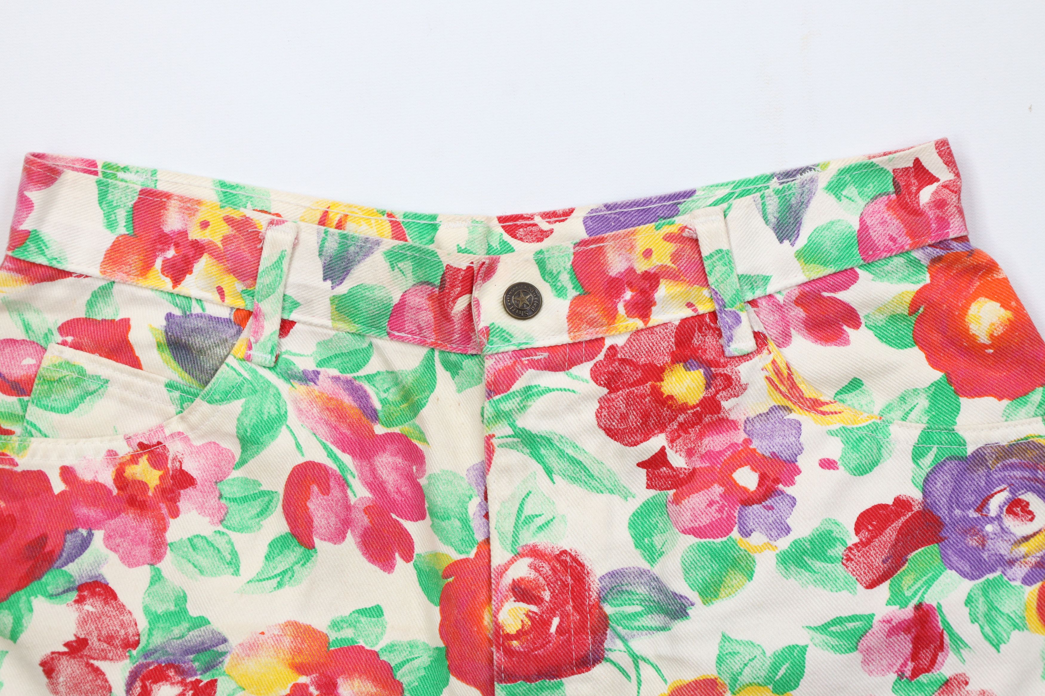 Vintage Vintage 90s Streetwear Flower Denim Jean Shorts USA Size 32" / US 10 / IT 46 - 2 Thumbnail