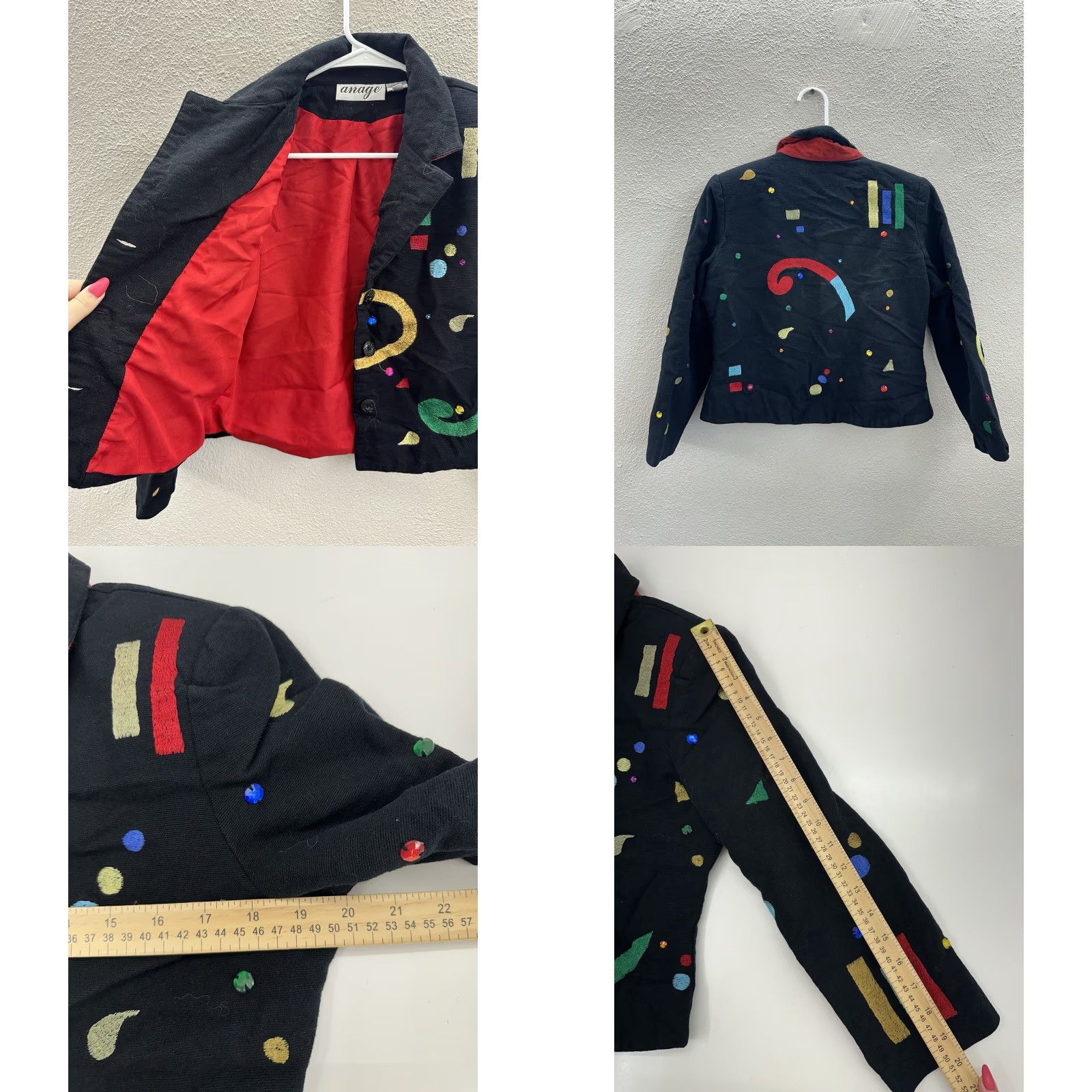 Vintage VINTAGE Anage Blazer Jacket Women XS Black Embroidered Abstract Curls 80s 90s City Classic Size XS / US 0-2 / IT 36-38 - 8 Thumbnail