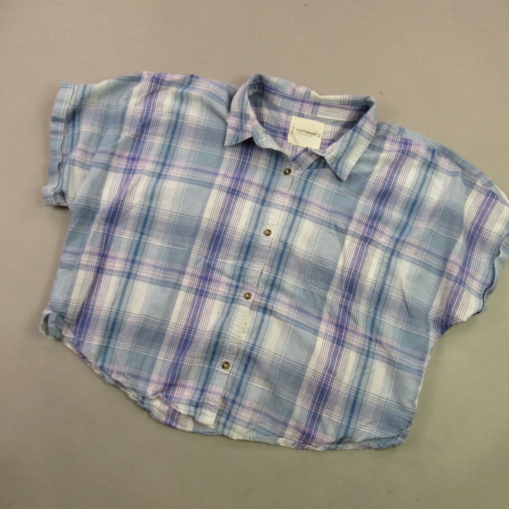 Lucky Brand Lucky Brand Womens XL Shirt Short Sleeve Button Front Lightweight Top Pocket Blue Size XL / US 12-14 / IT 48-50 - 2 Thumbnail