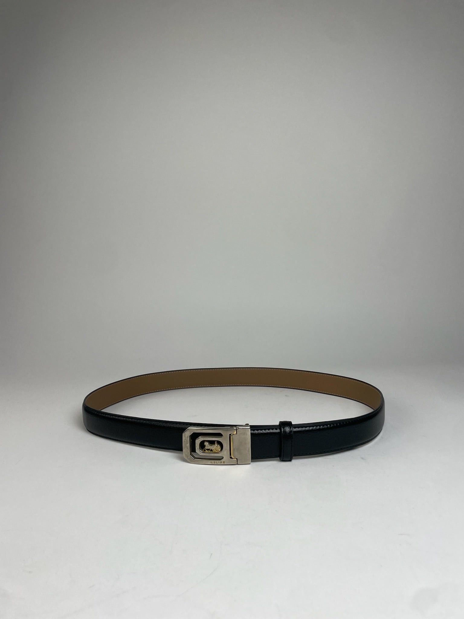 Celine Vintage Paris Carriage Logo Leather Belt Black Size ONE SIZE - 1 Thumbnail