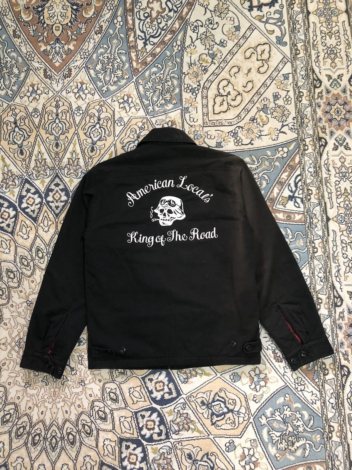 Vtg Calee King of The Roat Embroidery Skull Trucker Jacket