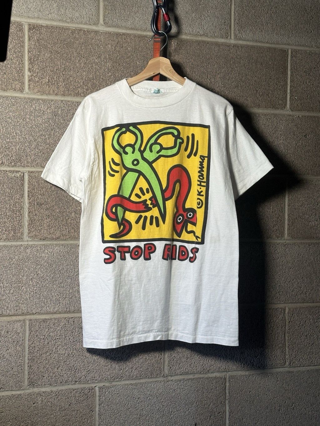 Keith Haring Vintage 90s Keith Haring Stop Aids T-Shirt Single Stitch USA Size US L / EU 52-54 / 3 - 1 Thumbnail