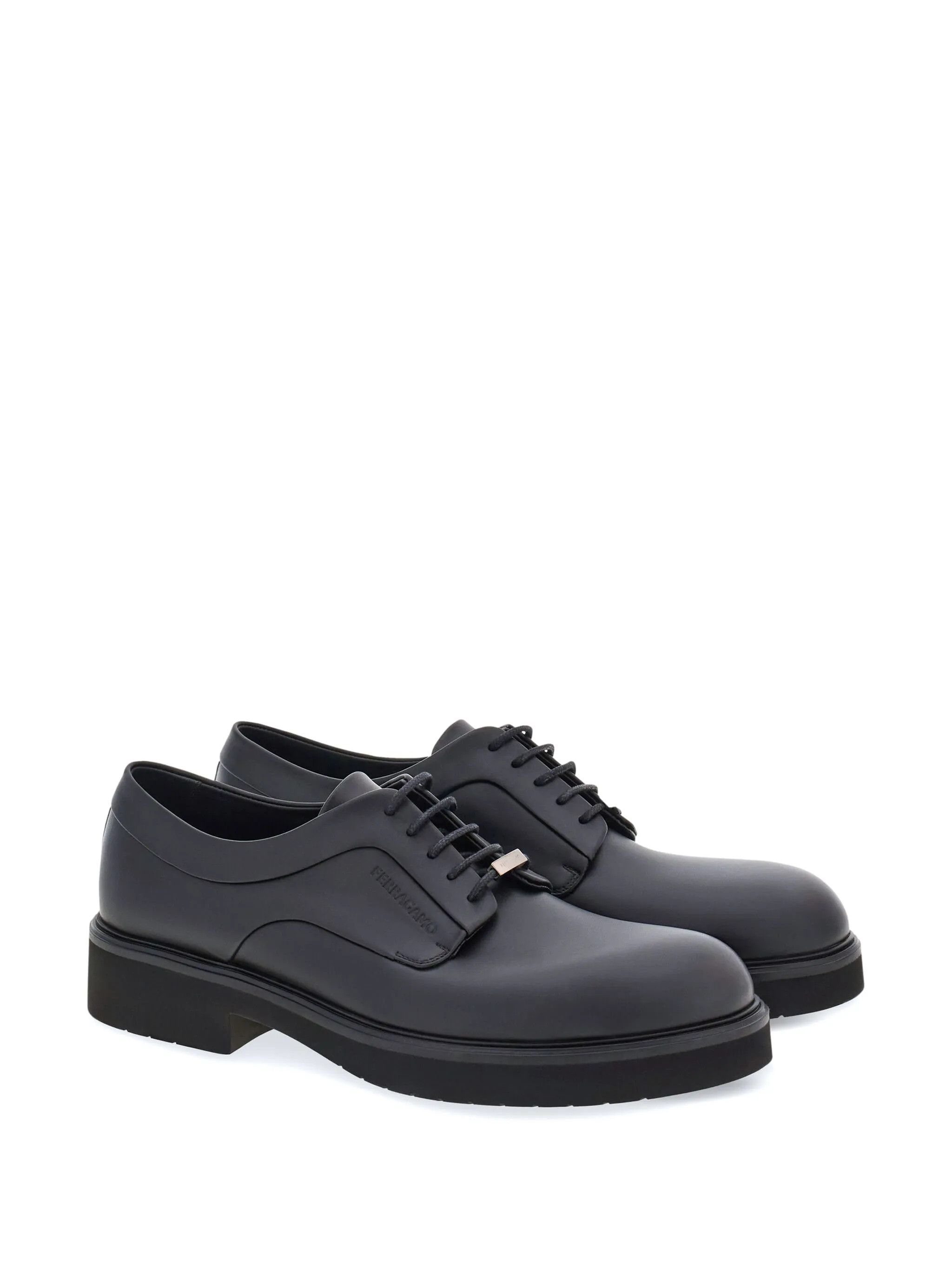 Salvatore Ferragamo o1s1rm0126 Logo-debossed Leather Derby Shoes in Black Size US 10 / EU 43 - 2 Thumbnail