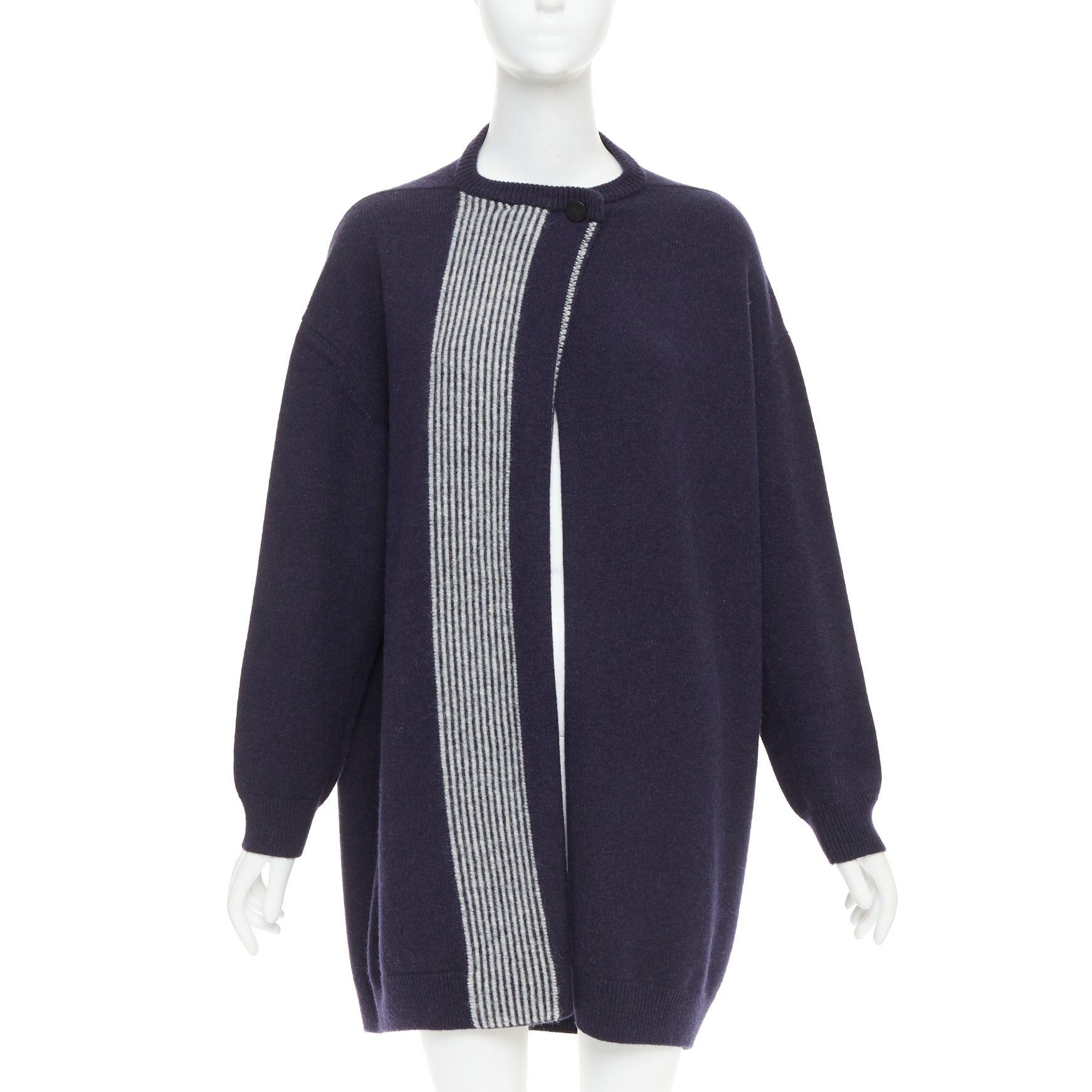 Hermes HERMES navy virgin wool white striped oversized knitted cardigan sweater FR34 XS Size XS / US 0-2 / IT 36-38 - 1 Thumbnail