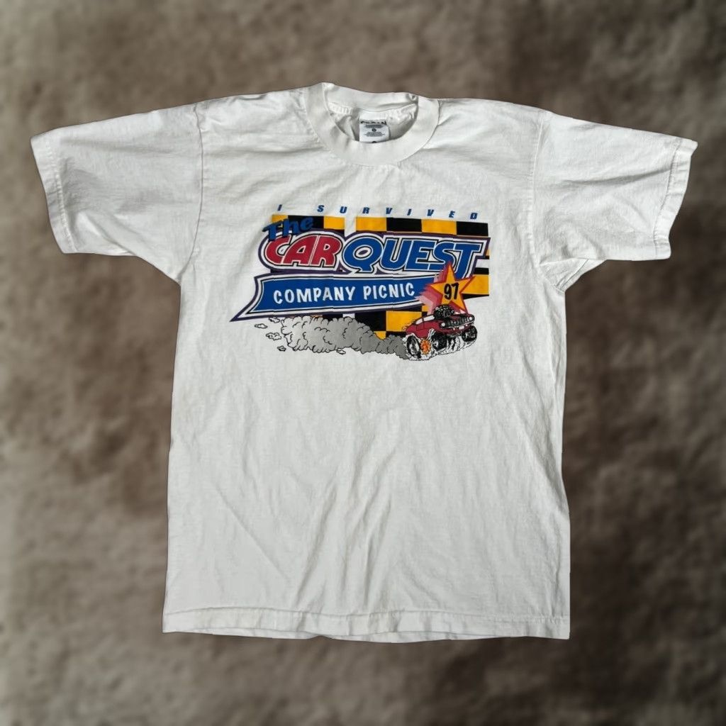Gildan VINTAGE Carquest T-Shirt Mens Large White Logo Graphic 90s Racing Promotional 1997 Carquest Company Picnic Mens L Size US L / EU 52-54 / 3 - 1 Thumbnail