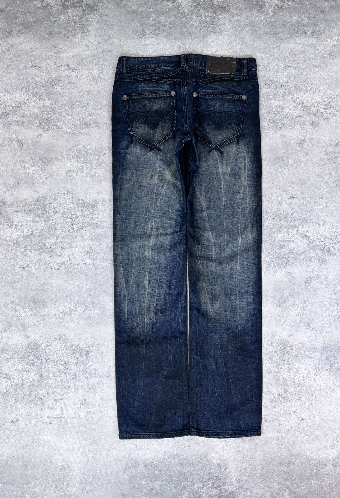 Japanese Brand Vintage Justing Y2K Dark Blue Faded Wash Denim Jeans Size US 32 / EU 48 - 2 Thumbnail
