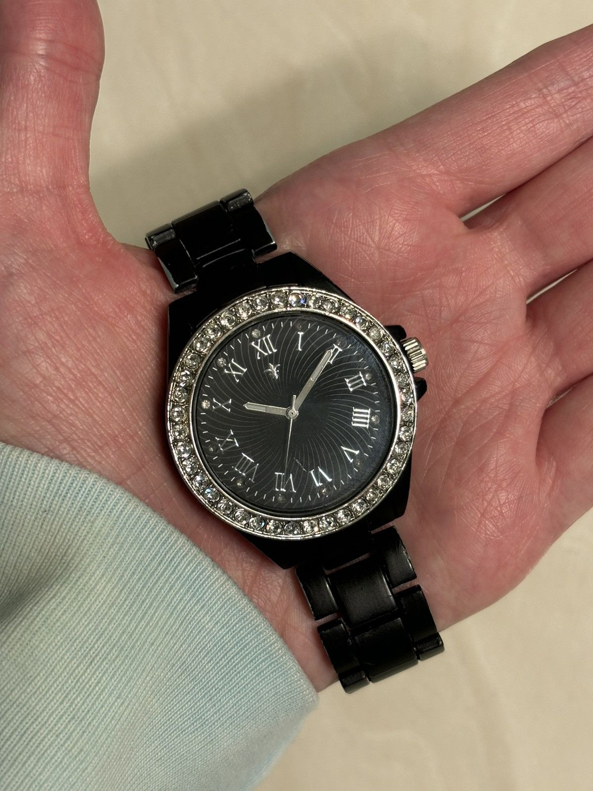 Japanese Brand Black Watch 38 mm Crystal Rhinestone Bezel Spiral Dial Ice Size 38 - 5 Thumbnail