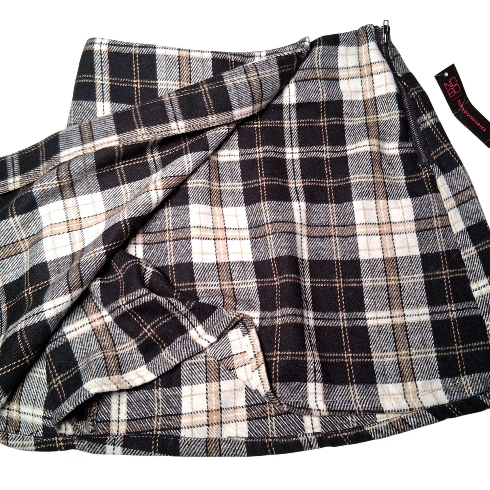 Vintage VINTAGE No Boundaries Skirt Womens XS Black NOBO Mini Plaid Flannel Faux Wrap Academia Y2K Size 26" / US 2 / IT 38 - 7 Thumbnail
