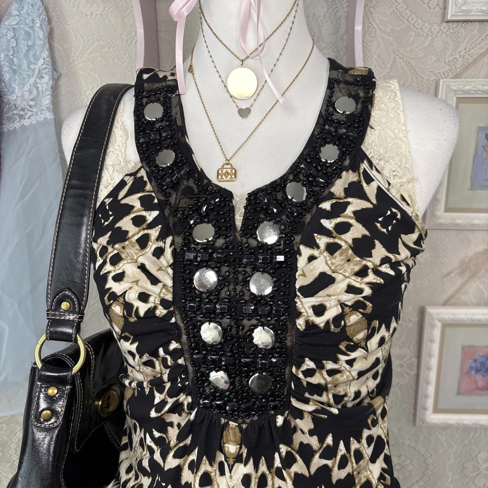 Other y2k going out cheetah print beaded blouse top Size M / US 6-8 / IT 42-44 - 3 Thumbnail