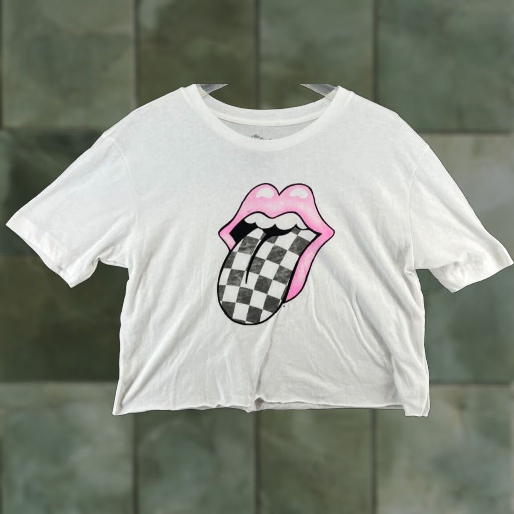 Vintage The Rolling Stones Graphic Print Cropped T-Shirt Womens XS White 80s Rock Size XS / US 0-2 / IT 36-38 - 1 Thumbnail