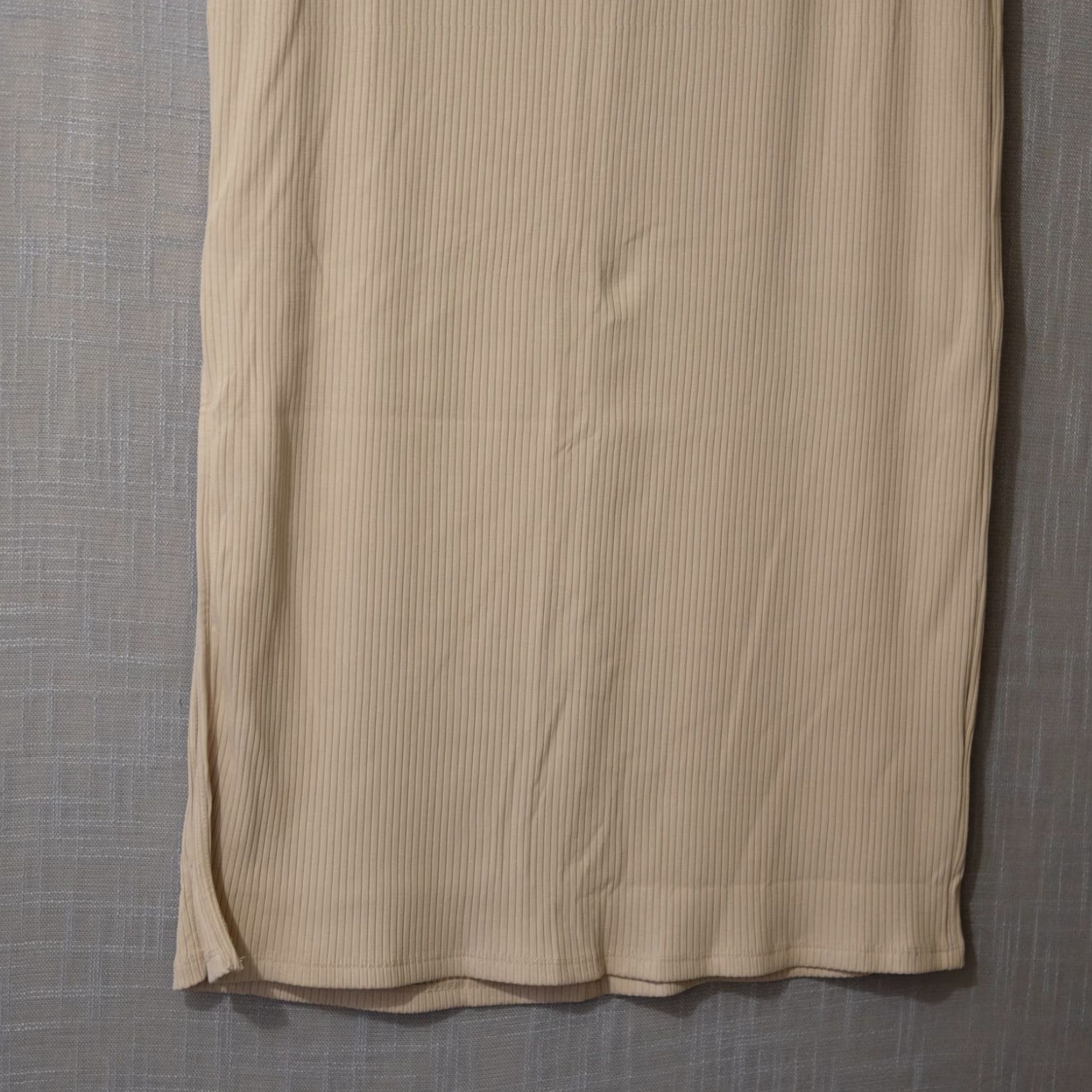 Old Navy Old Navy Maxi Skirt Women's L Beige Rib-Knit High-Waisted Side Slits Maxi Skirt Long 37" Knit Cotton Polyester Spandex Casual Party/Cocktail Travel Size 36" / US 14 / IT 50 - 3 Thumbnail