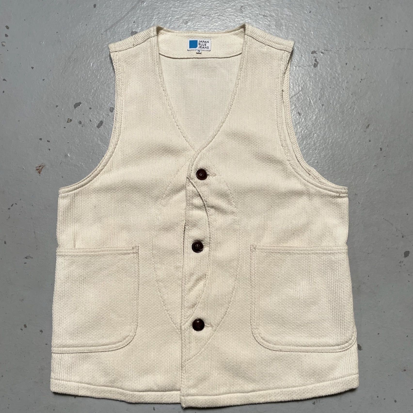 Japan Blue Japan Blue Jeans Vest Unisex M Cotton Hunting Sashiko Half Moon Workwear Made Japan 40s 50s Vintage Americana Size 40R - 2 Thumbnail