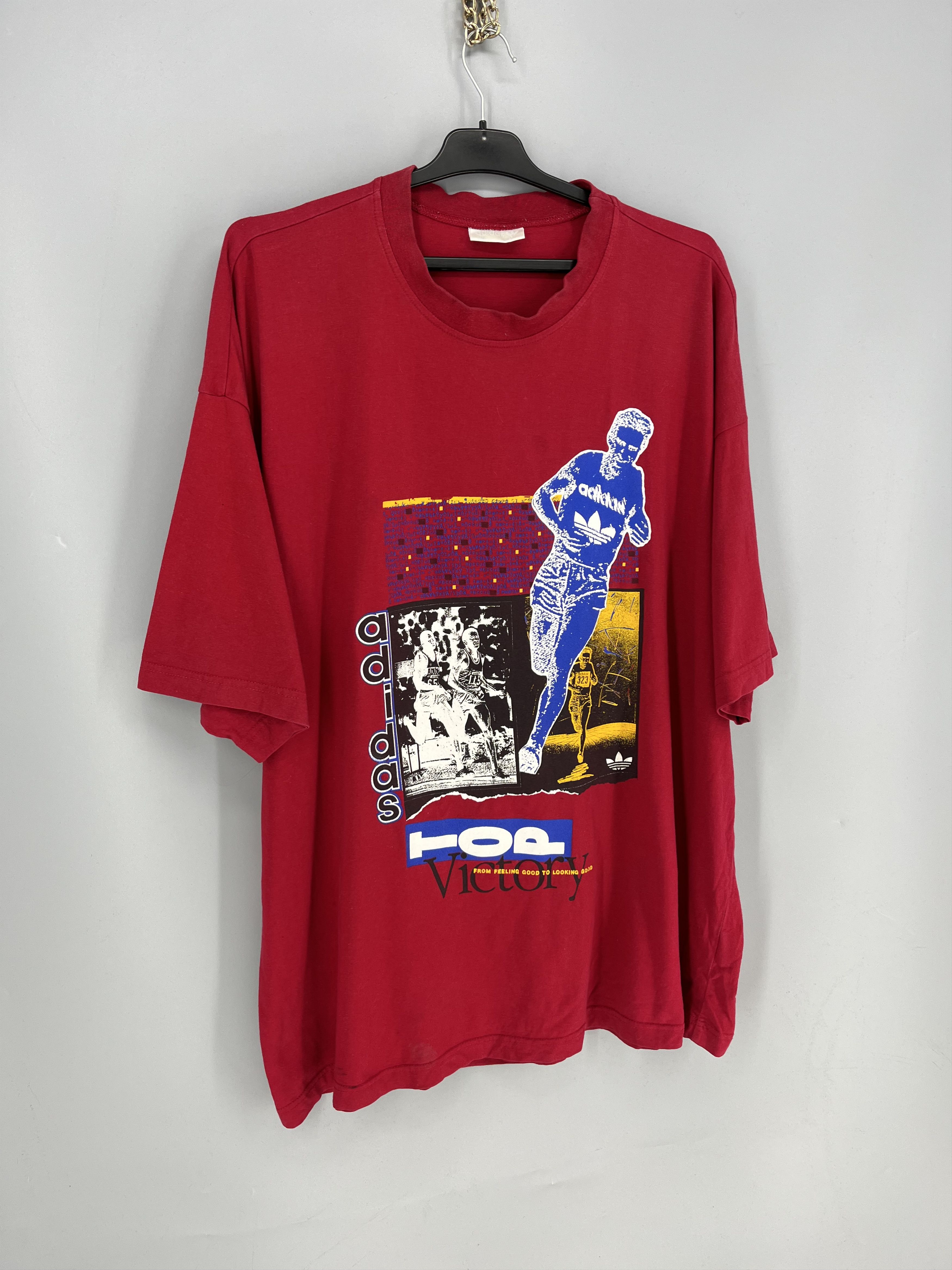 Adidas Vintage 90s Adidas T-Shirt – Red Trefoil Running Graphic Tee Size US M / EU 48-50 / 2 - 2 Thumbnail