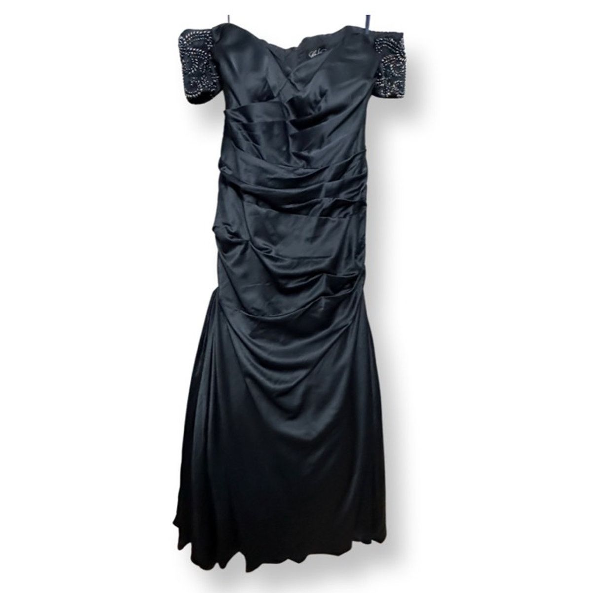 Other La Femme Formal Gown Blue Satin Off Shoulder Beaded 14 New Size XL / US 12-14 / IT 48-50 - 1 Thumbnail