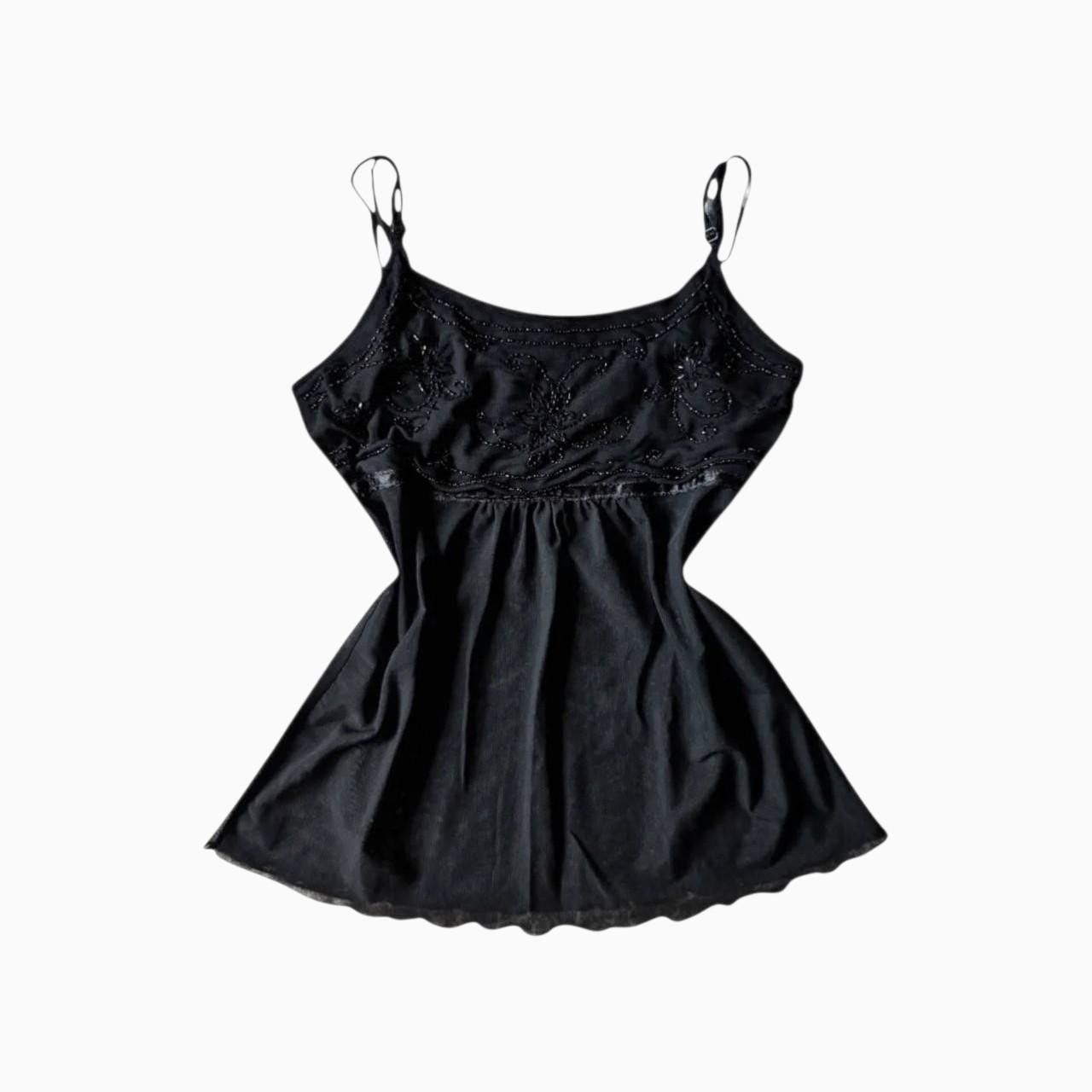 Vintage Black Mesh Cami Top with Beads, faairygrunge, whimsygoth,y2k Size S / US 4 / IT 40 - 2 Thumbnail