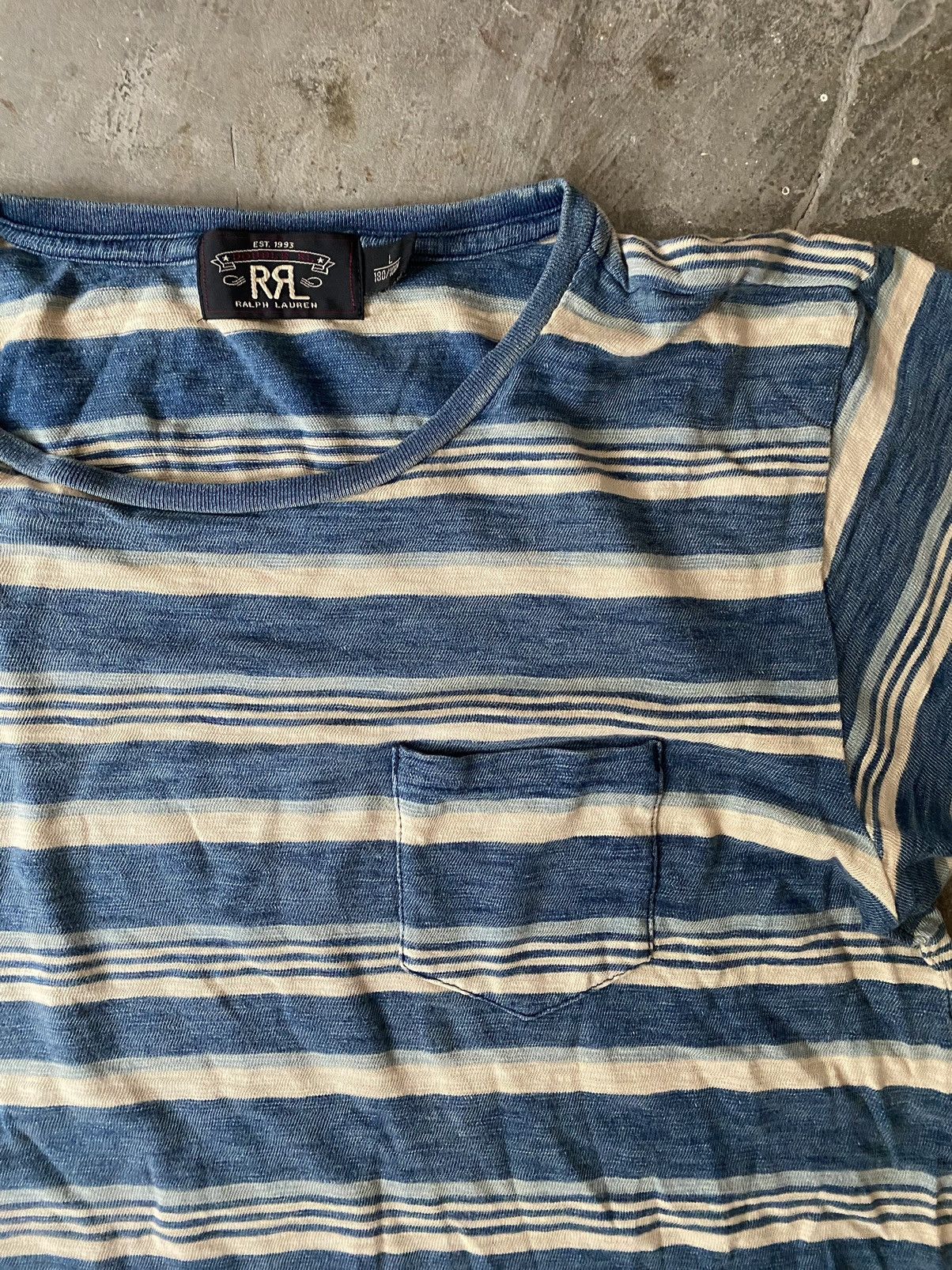RRL Ralph Lauren RRL Indigo Striped Pocket Tee Kapital Visvim Levis Size US L / EU 52-54 / 3 - 2 Thumbnail